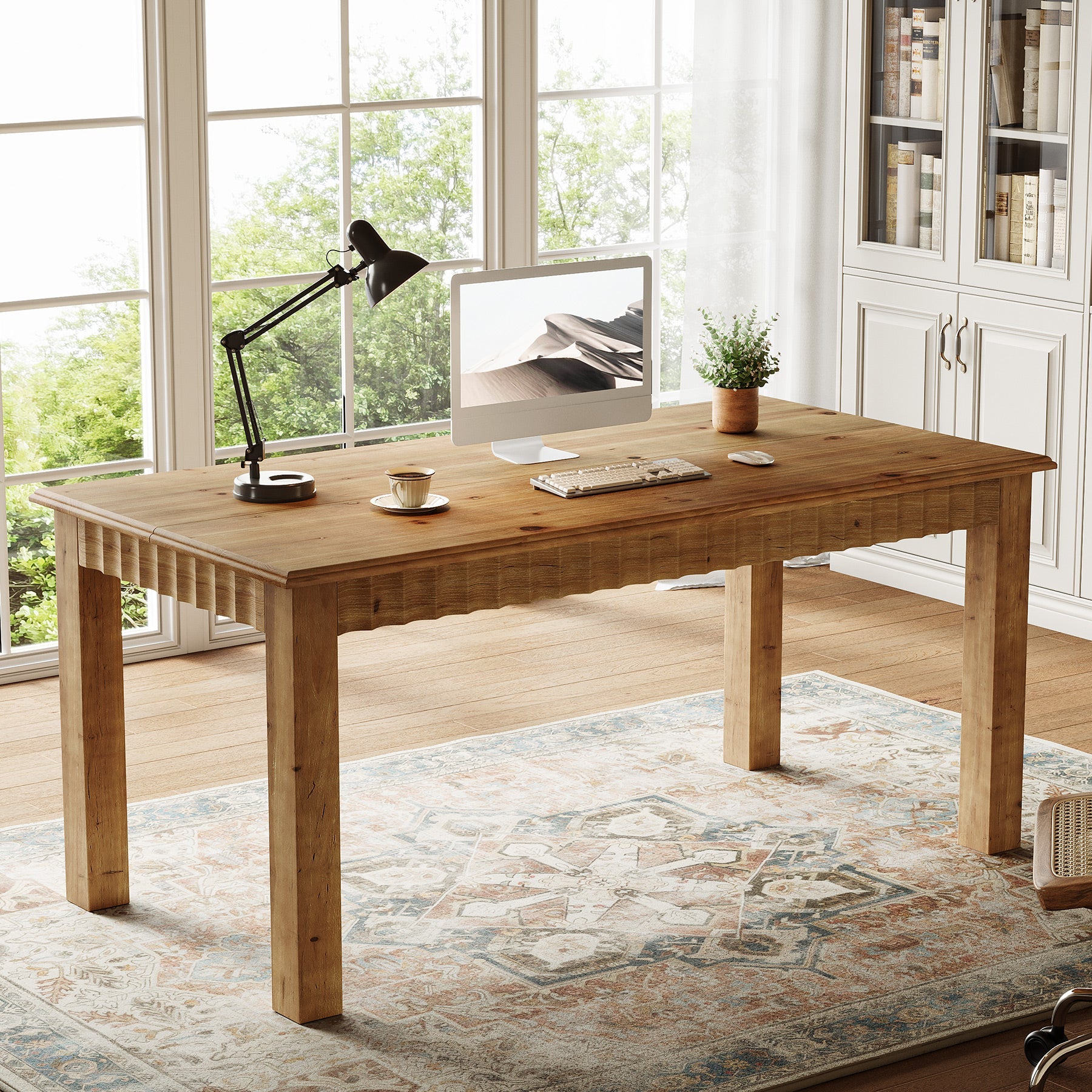 Tribesigns Bureau en bois massif 160 cm, Grand bureau d'ordinateur avec pieds robustes en bois, bureau pour bureau à domicile