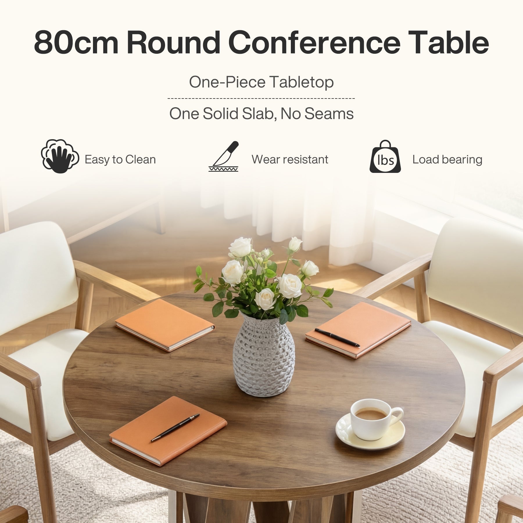 Tribesigns Table de conférence ronde 80 cm pour 2 à 4 personnes, Table de bureau robuste