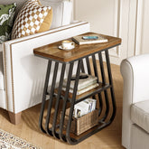 Table d'appoint à 3 niveaux, Table de chevet étroite pour petites chambres Table basse en bois de style industriel 3