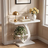 Console blanche de 100 cm, Table d'entrée étroite effet marbre avec étagère 3