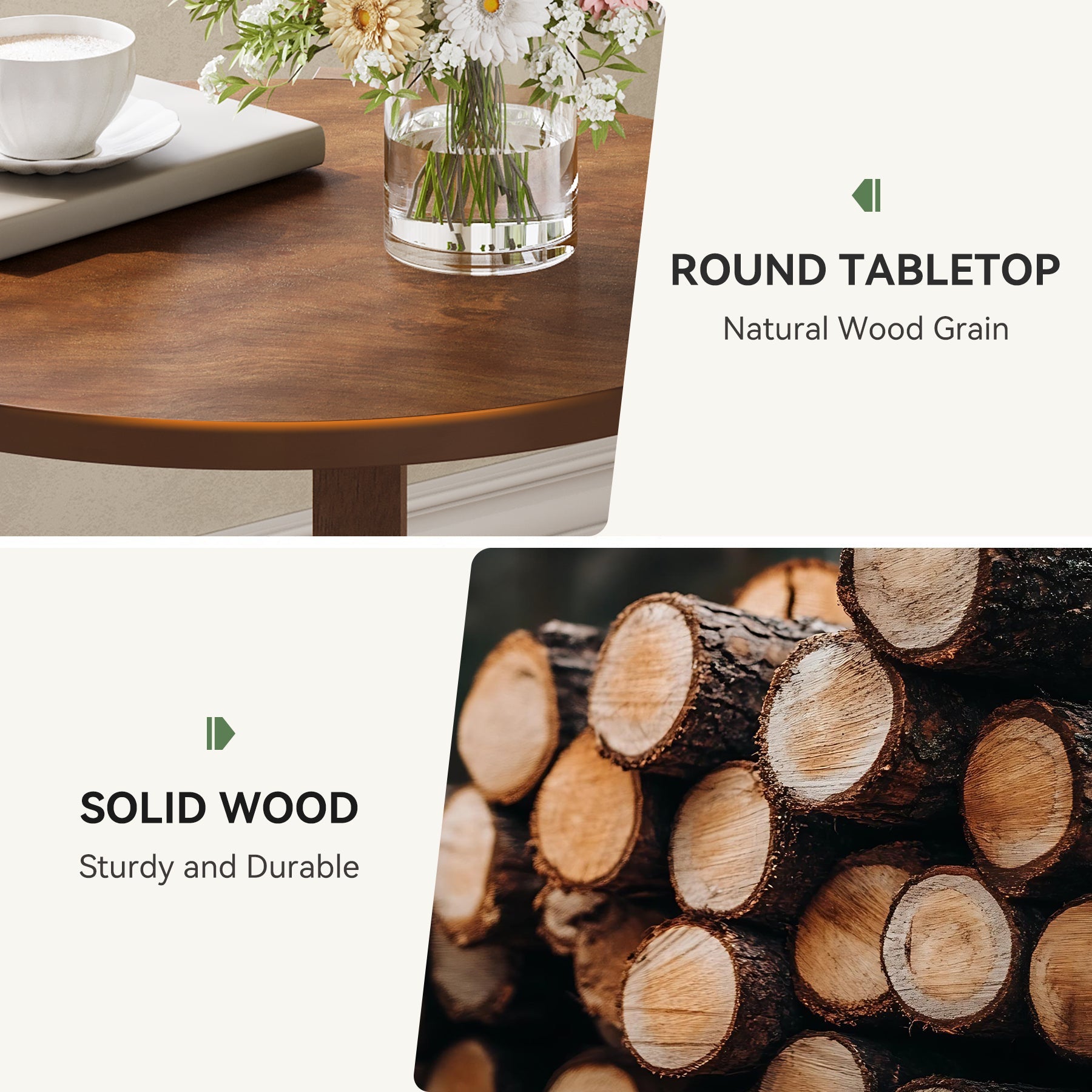 Tribesigns Table d'appoint ronde en bois massif 48 cm, Petite table de chevet à 2 niveaux avec étagère