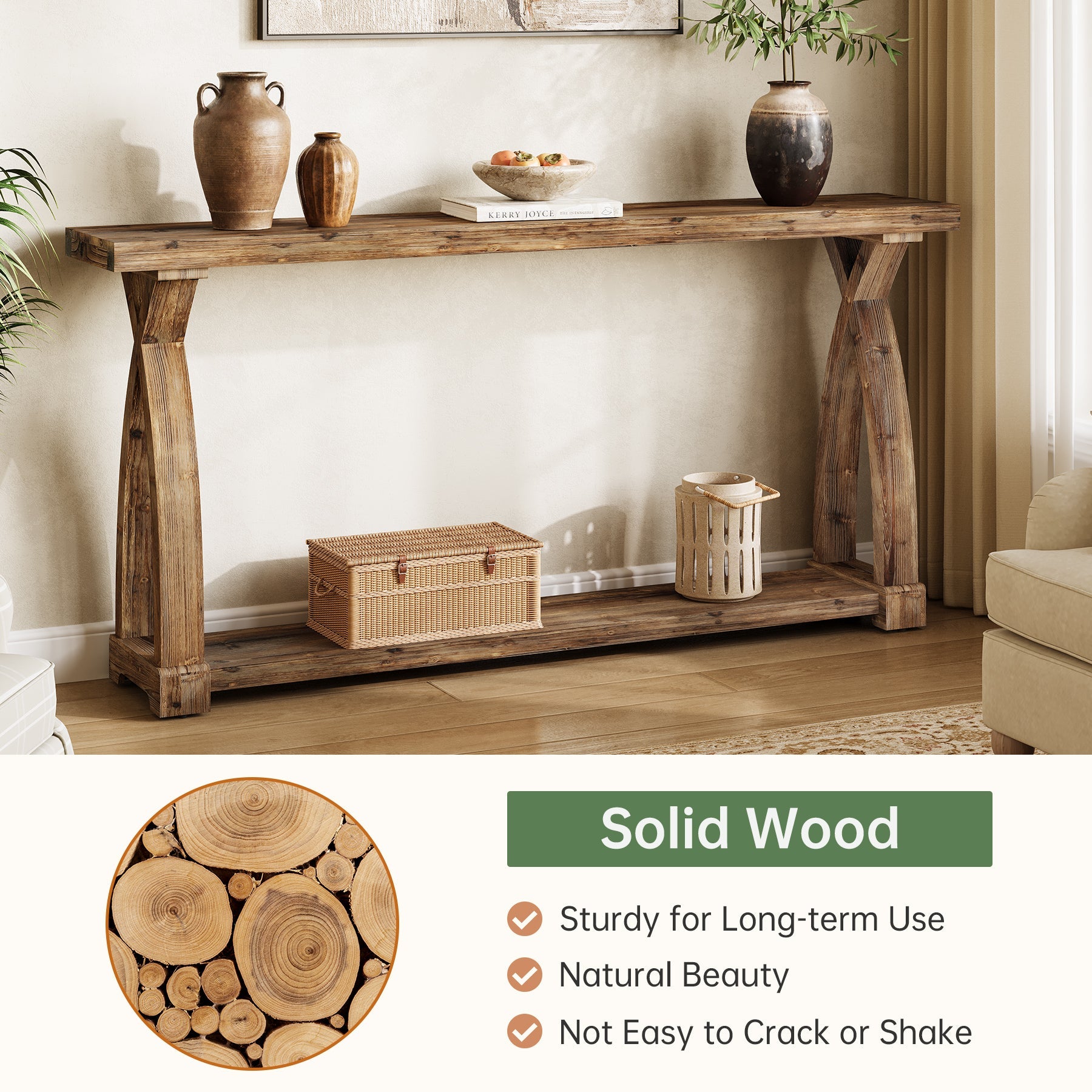 Tribesigns Console étroite de 160 cm en bois massif, Table d'appoint de style campagnard