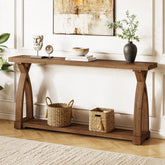 160 x 30 cm Tribesigns massief houten consoletafel met 2-laags opbergplank, smalle sidetable achter de bank 3