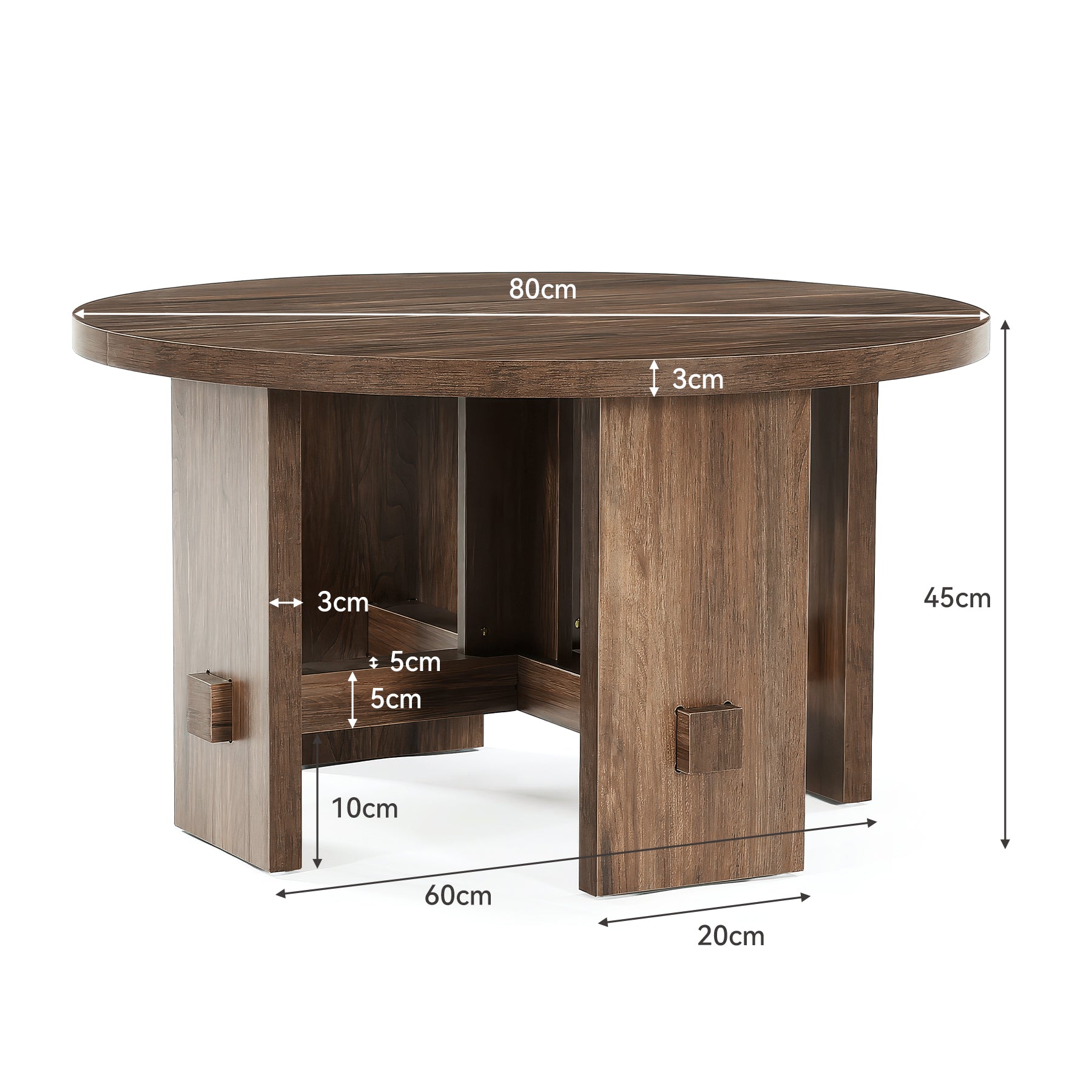 Tribesigns Table basse ronde de 80 cm avec piètement, Petite table de style campagnard