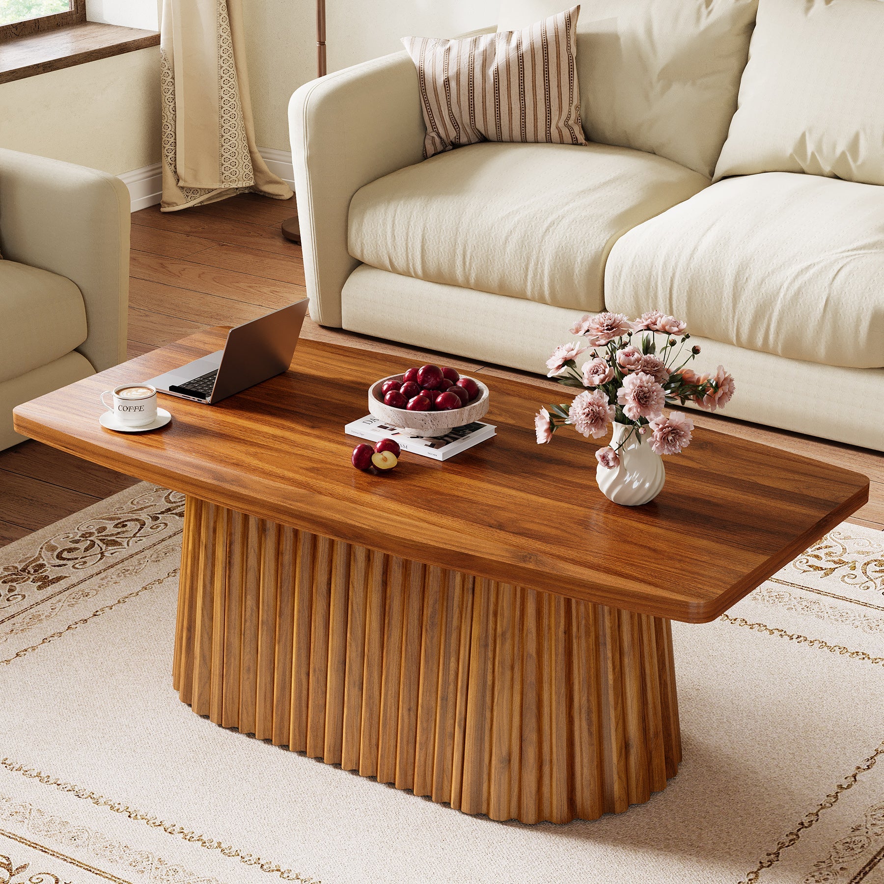 Tribesigns Table basse rectangulaire 120 cm avec piètement plissé