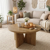 Table basse ronde de 80 cm, Table de salon moderne marron pour petits espaces 3