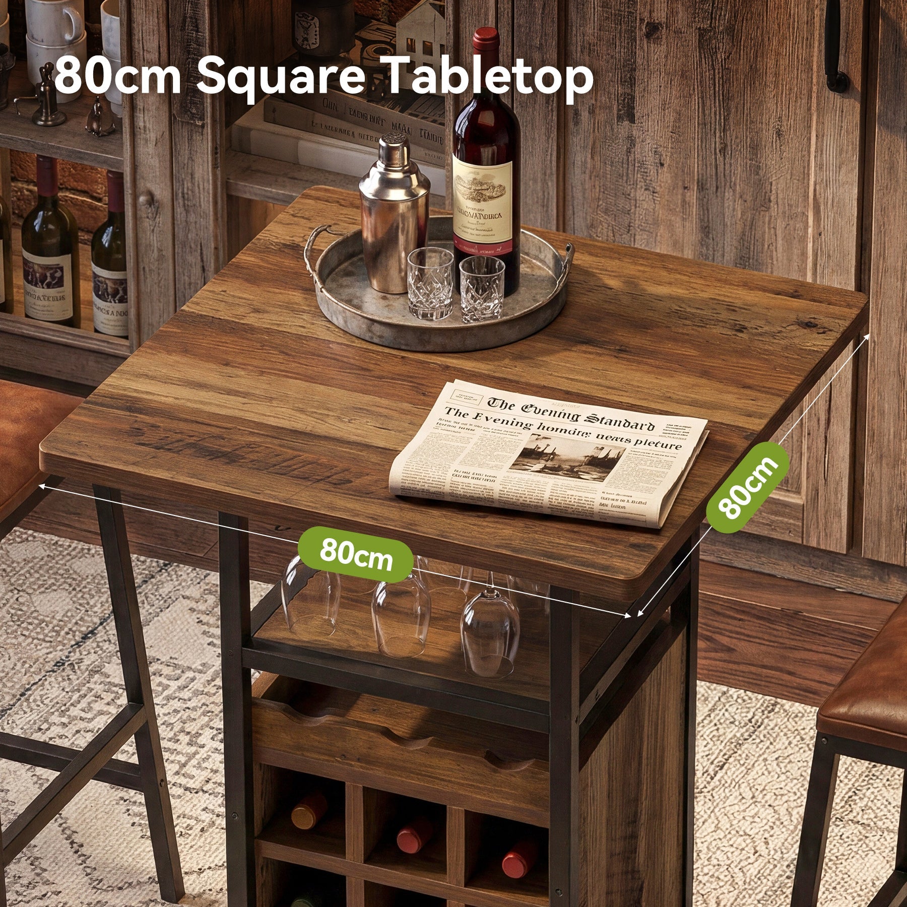 Tribesigns Table de bar 95 cm avec rangement, Table bistro étroite avec étagères, casier à vin et porte-verres