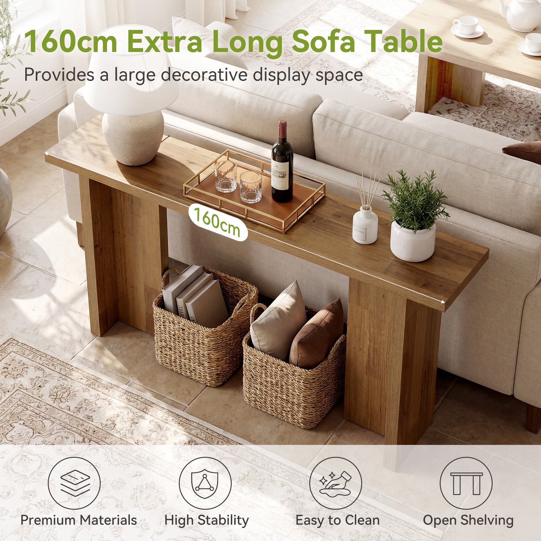 Tribesigns Console 160 cm, Table d'appoint étroite pour canapé aspect bois moderne