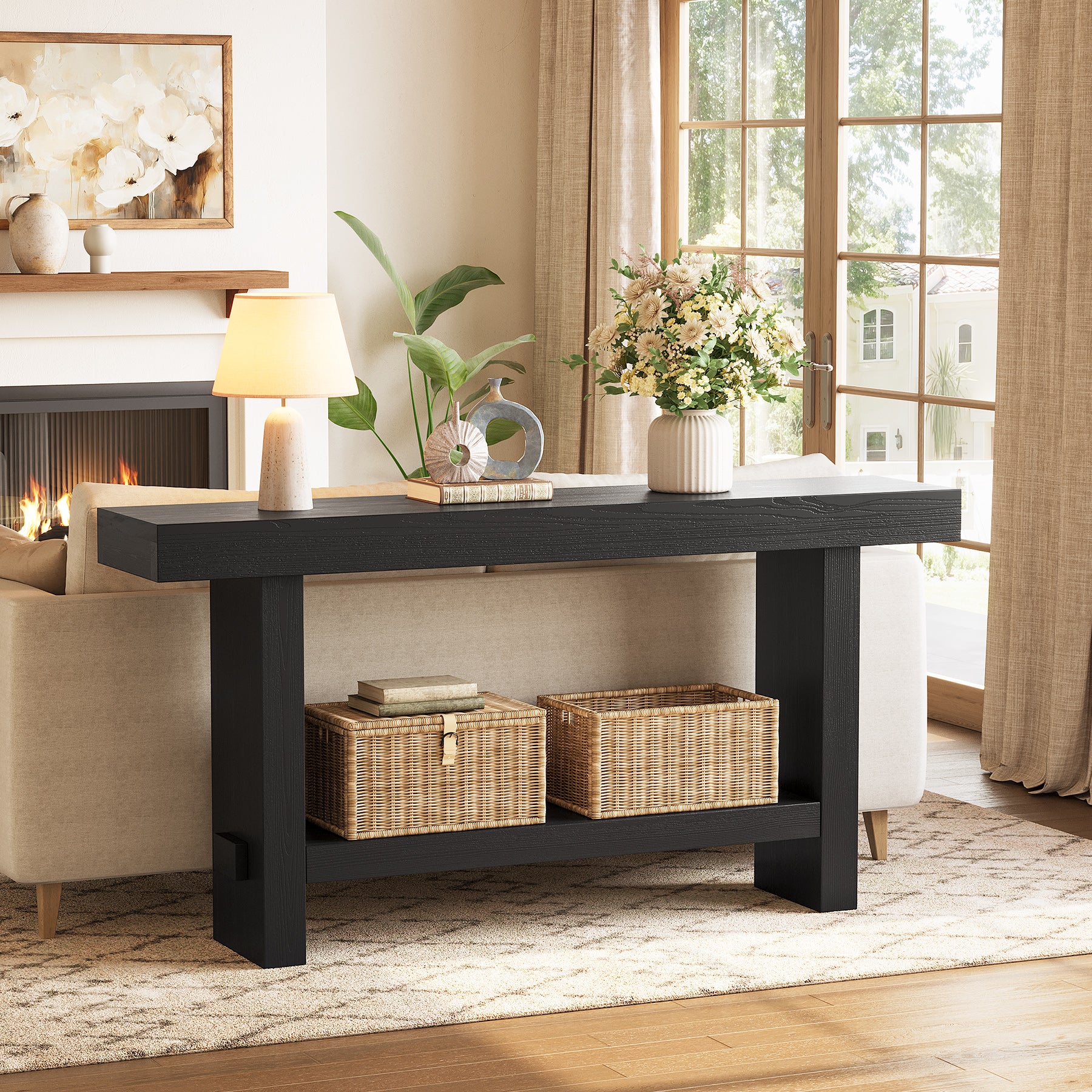 Tribesigns Table console extra longue avec plateau élargi et double base stable pour salon