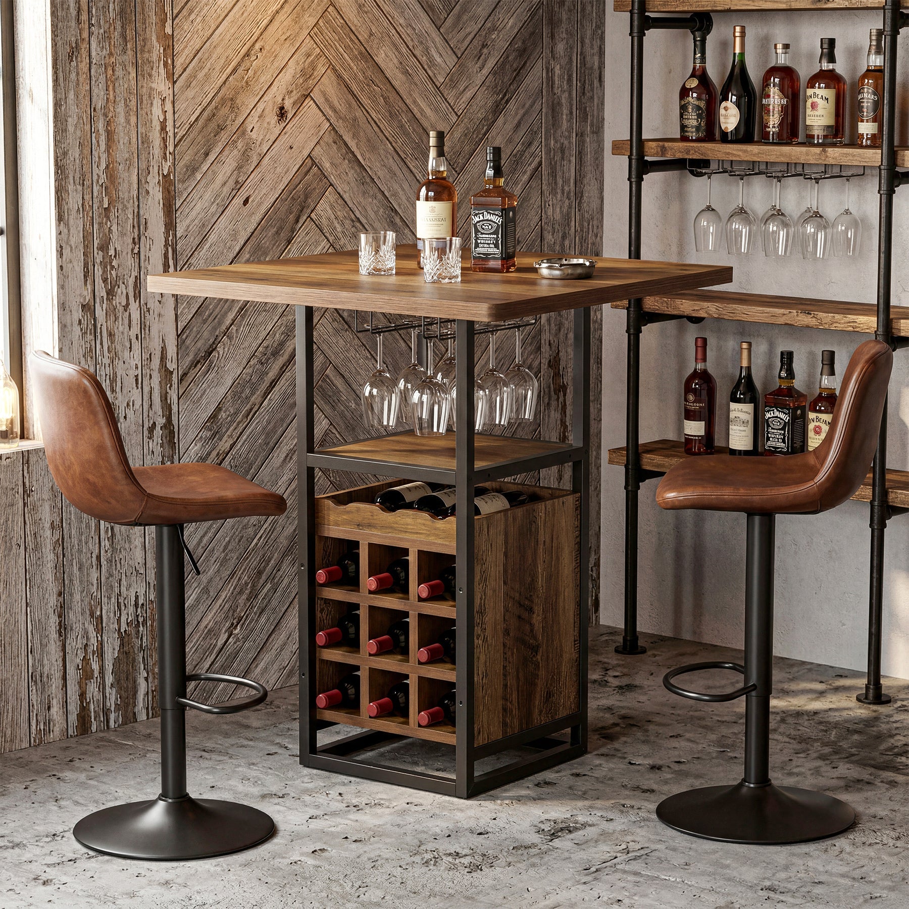 Tribesigns Table de bar 95 cm avec rangement, Table bistro étroite avec étagères, casier à vin et porte-verres