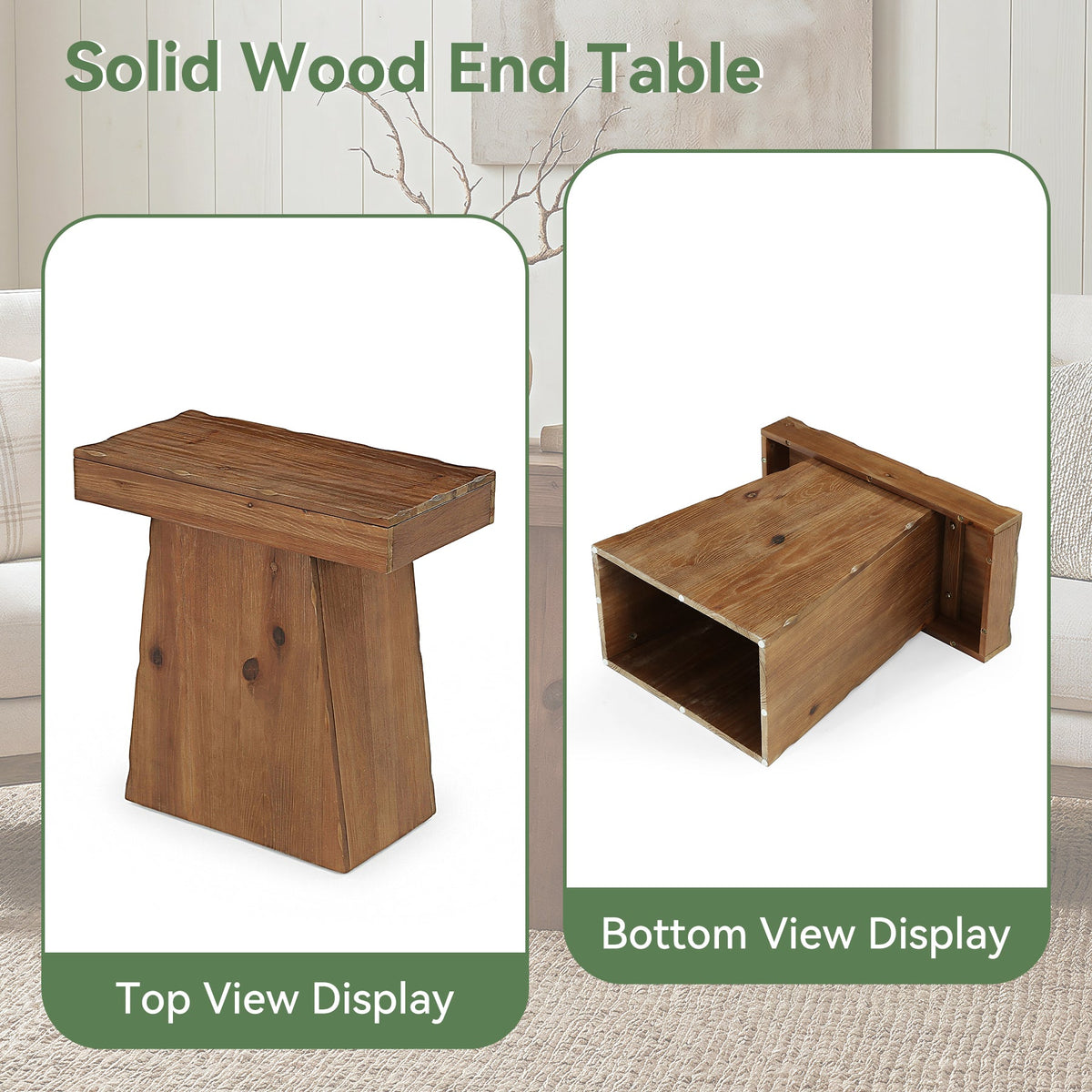 Tribesigns Table d'appoint en bois massif (60 cm), Table en bois avec piètement trapézoïdal