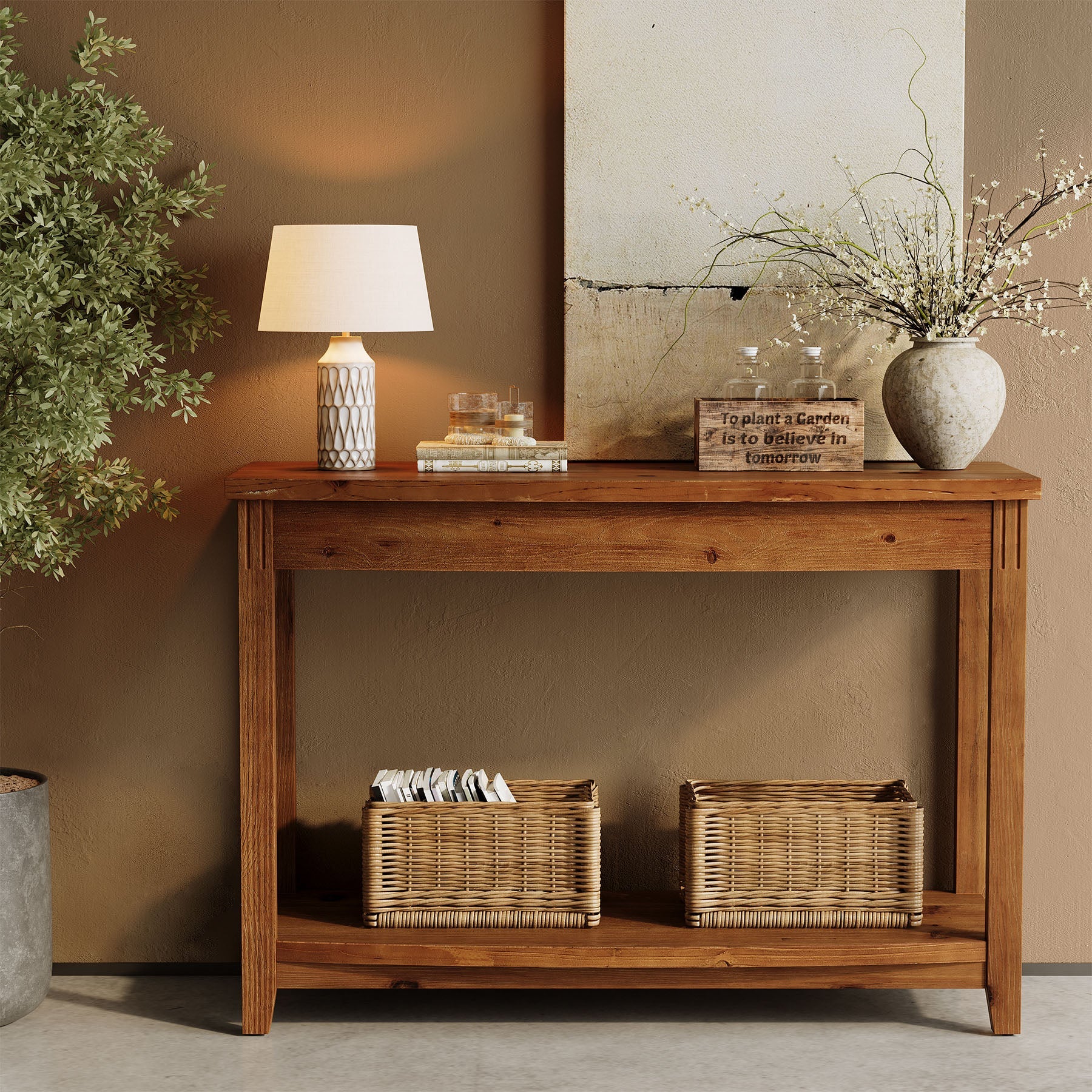 Tribesigns Console en bois massif de 105 cm, Table d'entrée de style campagnard avec étagère