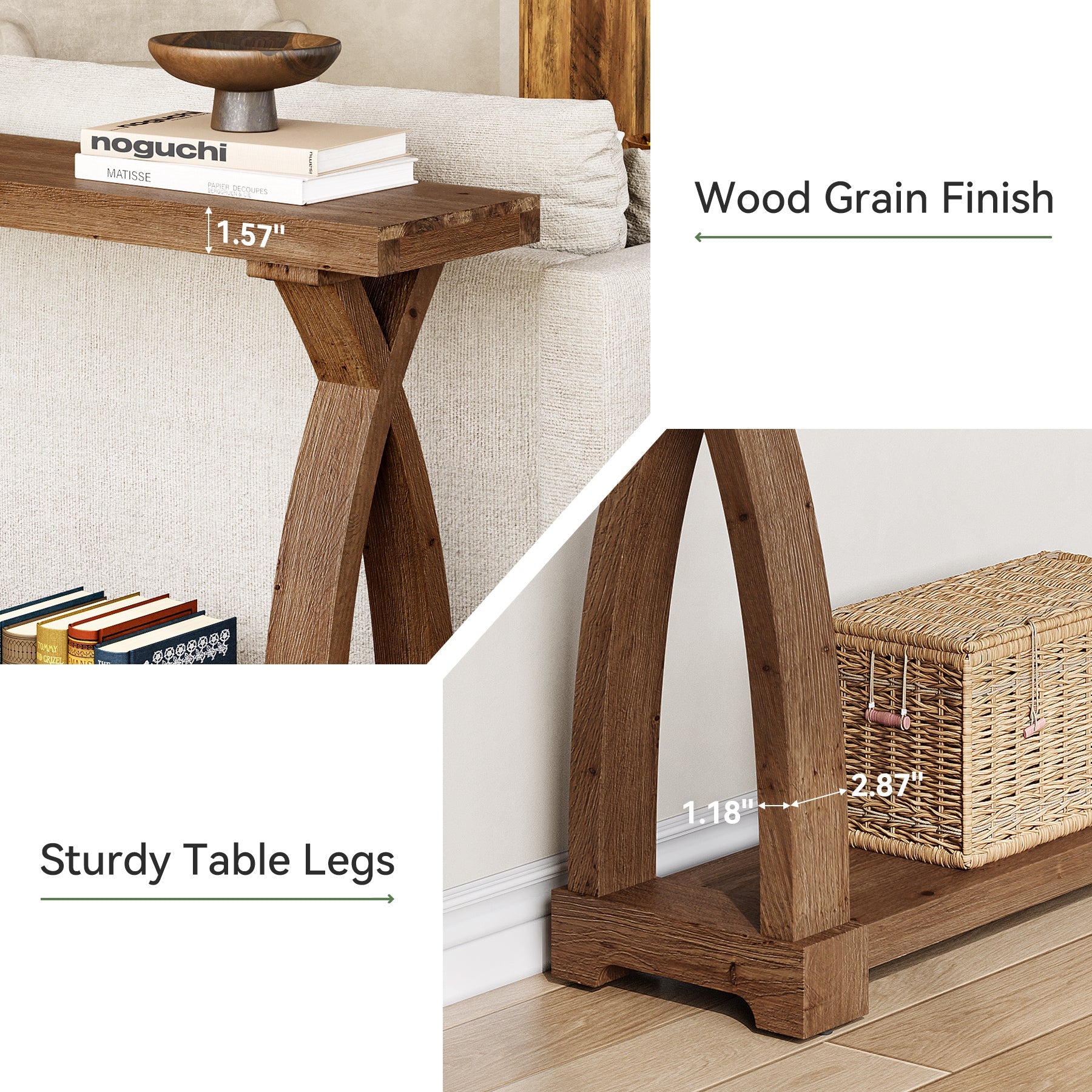 160 x 30 cm Tribesigns massief houten consoletafel met 2-laags opbergplank, smalle sidetable achter de bank