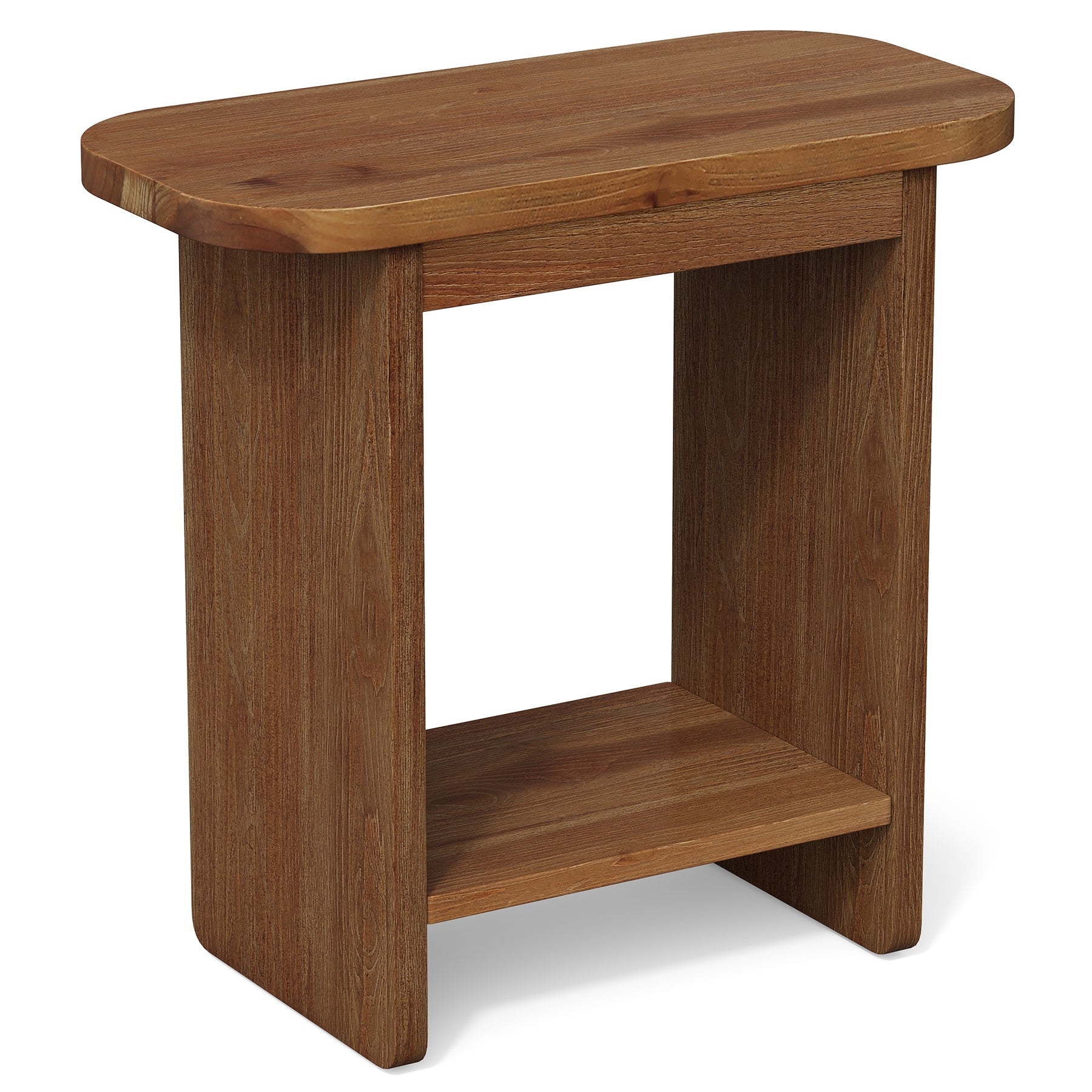 Table d'appoint en bois massif en forme de H à deux niveaux avec étagère de rangement