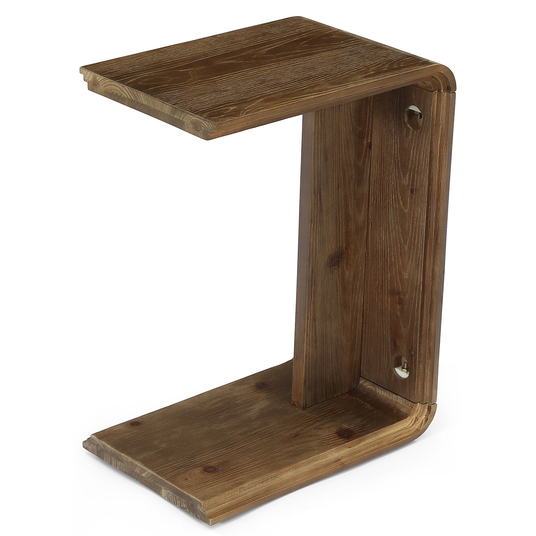 Table d'appoint en bois massif en forme de C, Table d'appoint étroite pour canapé, salon et chambre, gain de place, marron foncé