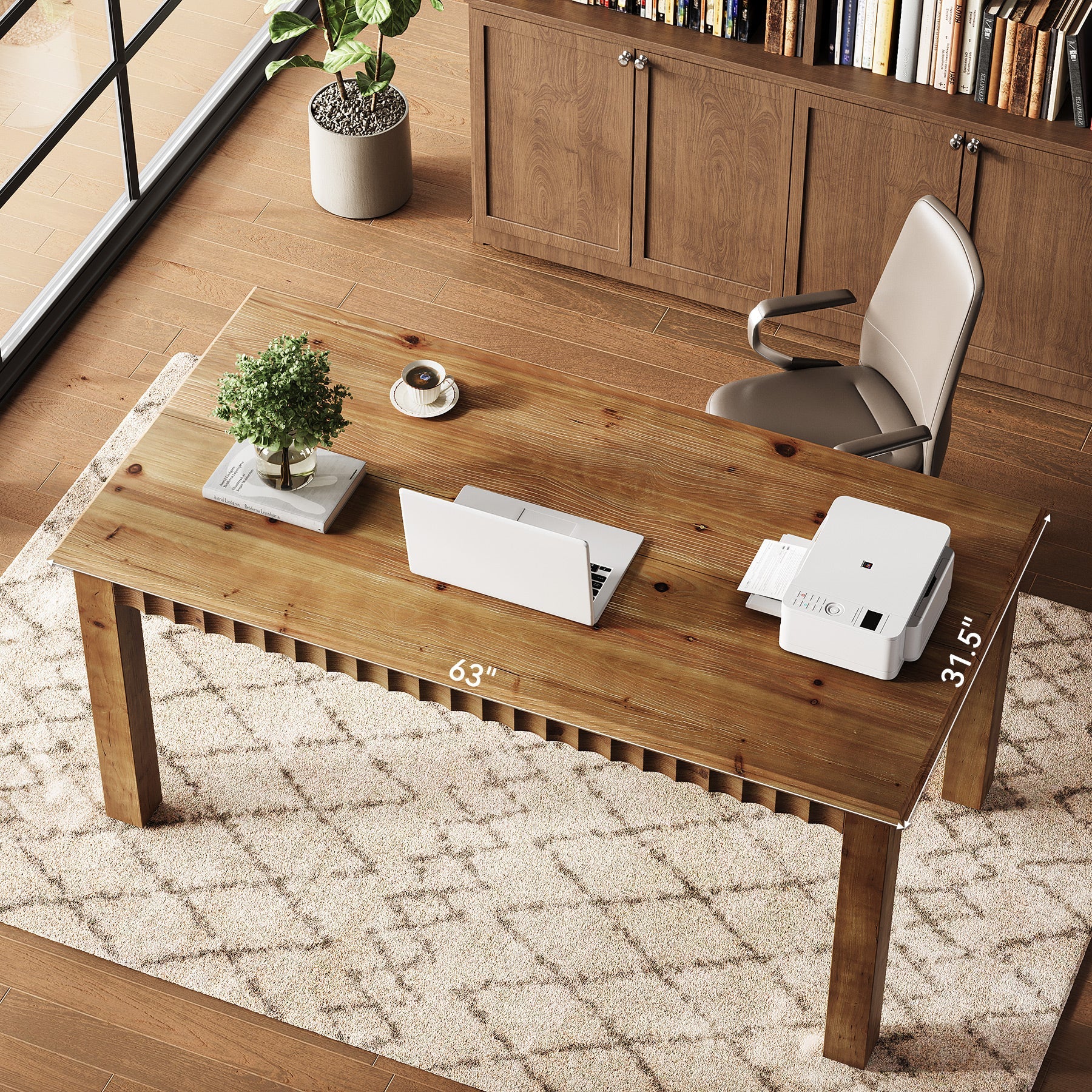 Tribesigns Bureau en bois massif 160 cm, Grand bureau d'ordinateur avec pieds robustes en bois, bureau pour bureau à domicile