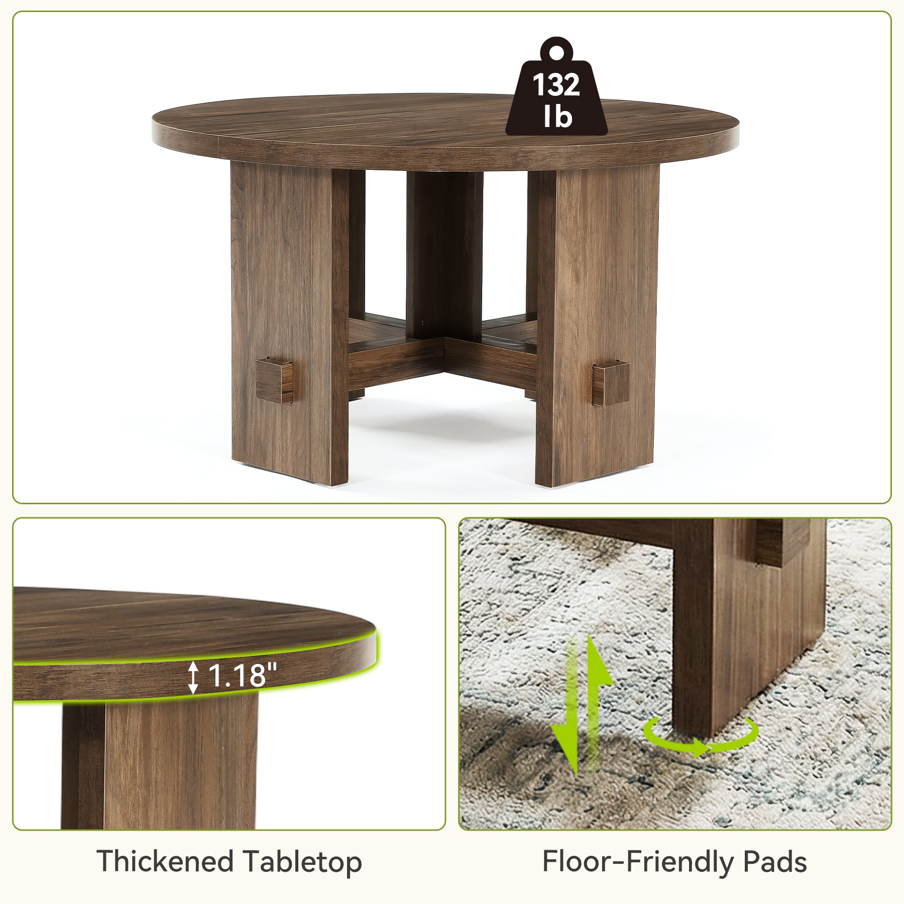 Tribesigns Table basse ronde de 80 cm avec piètement, Petite table de style campagnard