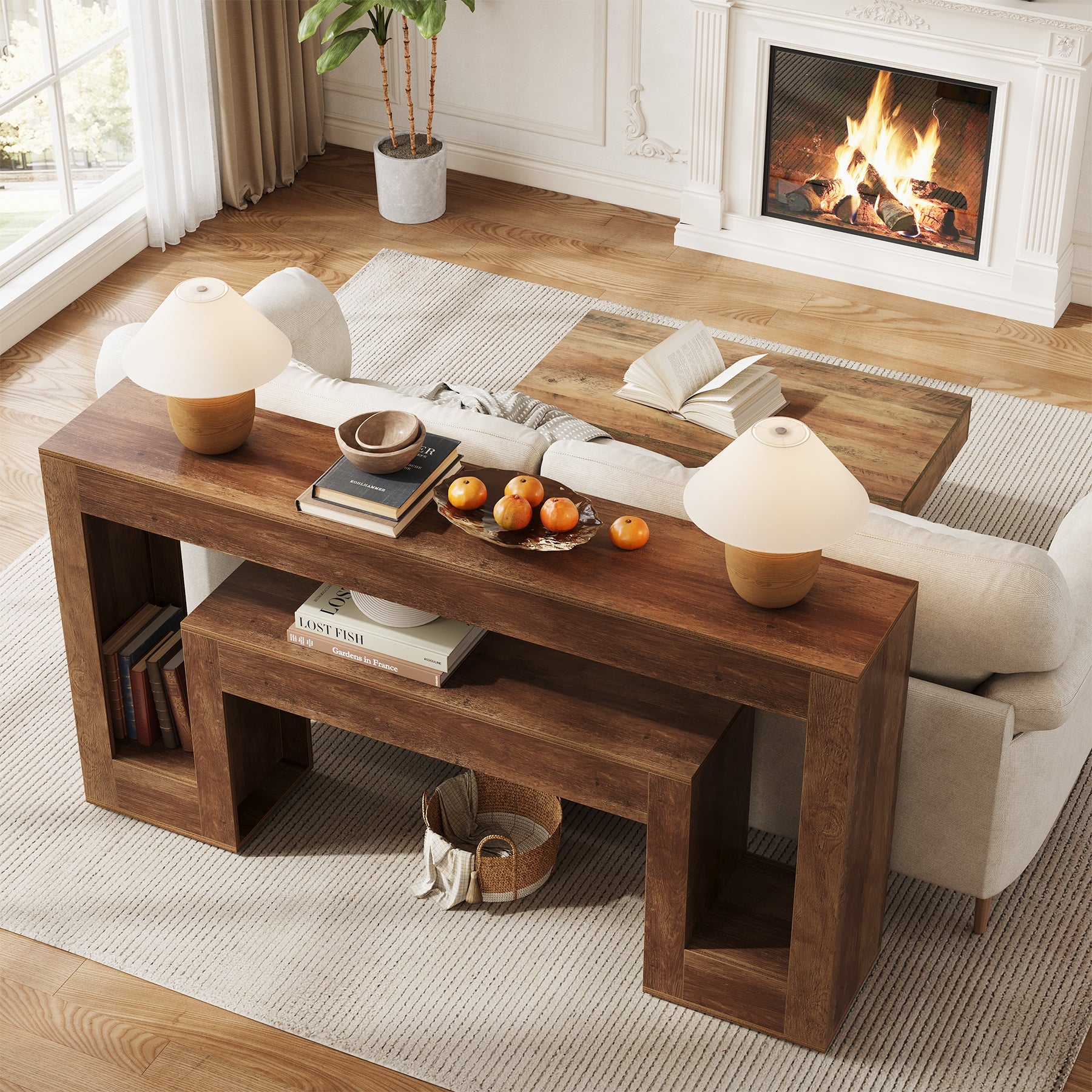 Tribesigns Console étroite de 160 cm, Table d'appoint rustique à 2 niveaux