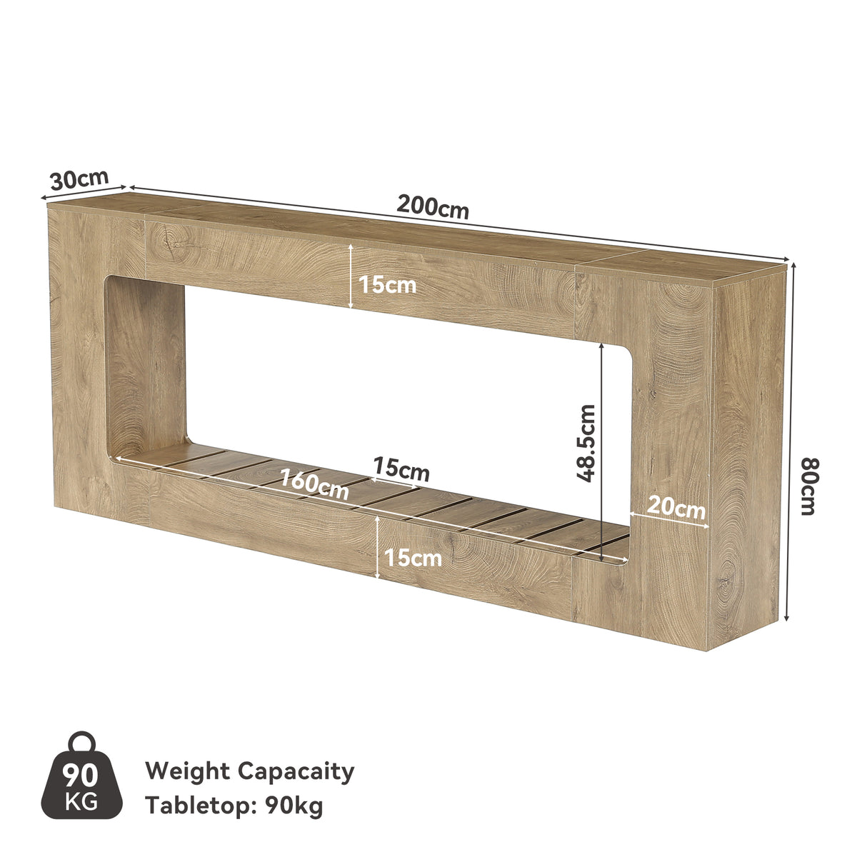 Tribesigns Table console de 200 cm pour derrière le canapé avec étagère à lattes, Style rustique marron
