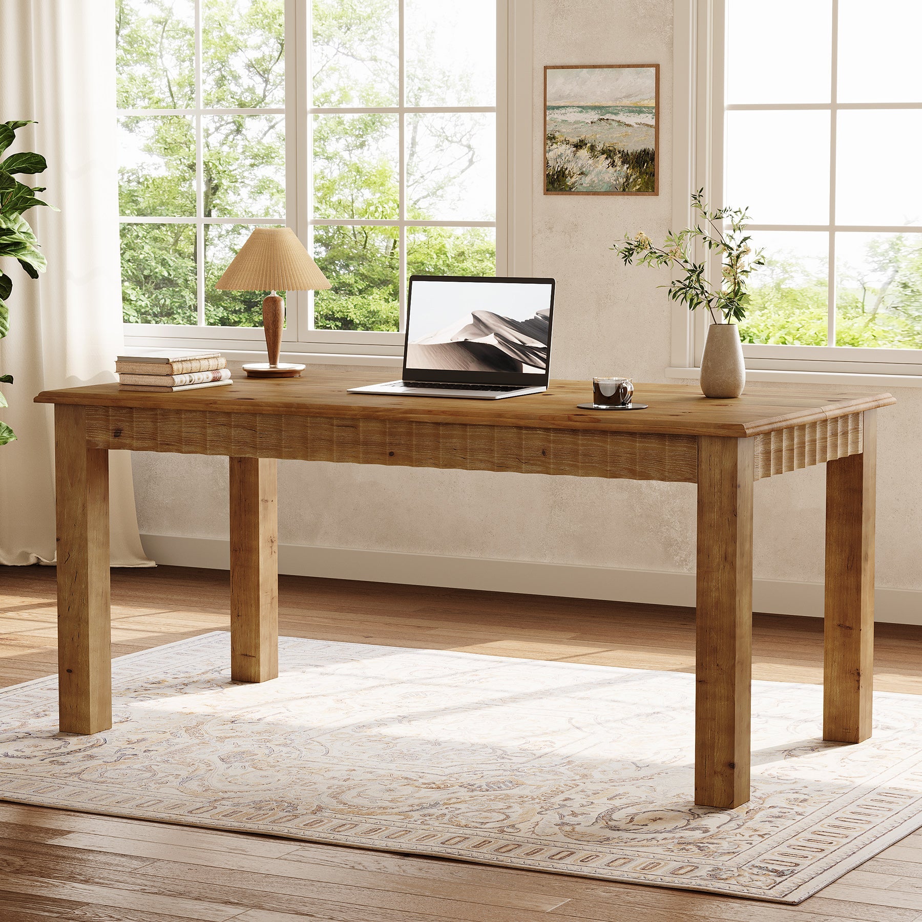 Tribesigns Bureau en bois massif 160 cm, Grand bureau d'ordinateur avec pieds robustes en bois, bureau pour bureau à domicile