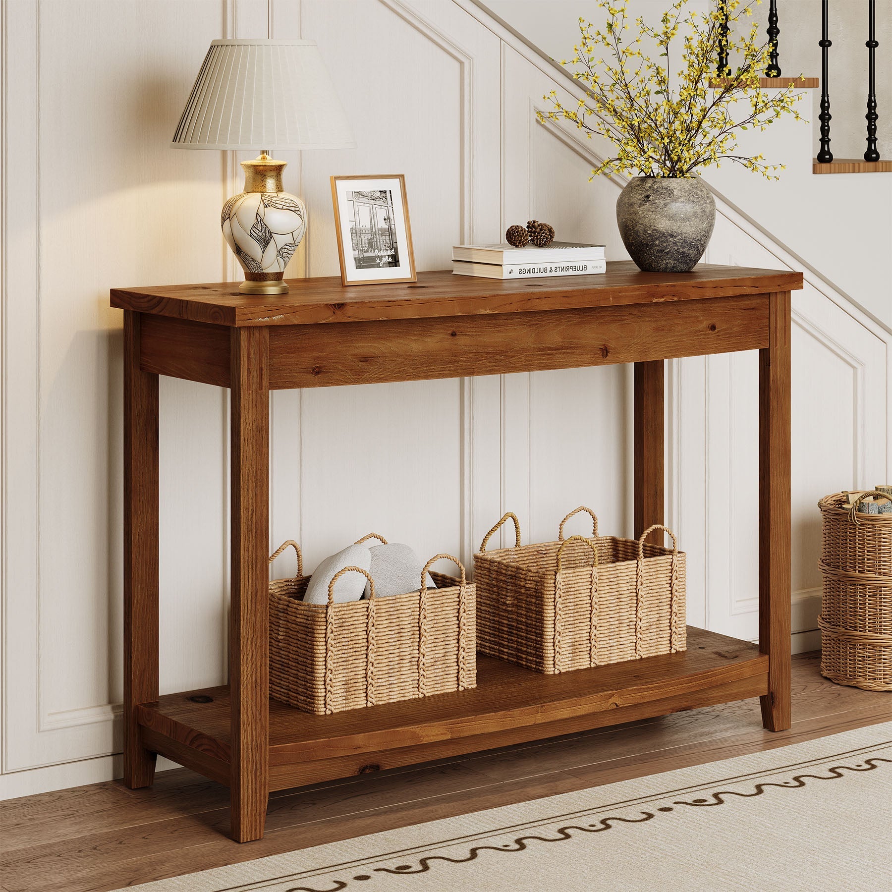 Tribesigns Console en bois massif de 105 cm, Table d'entrée de style campagnard avec étagère