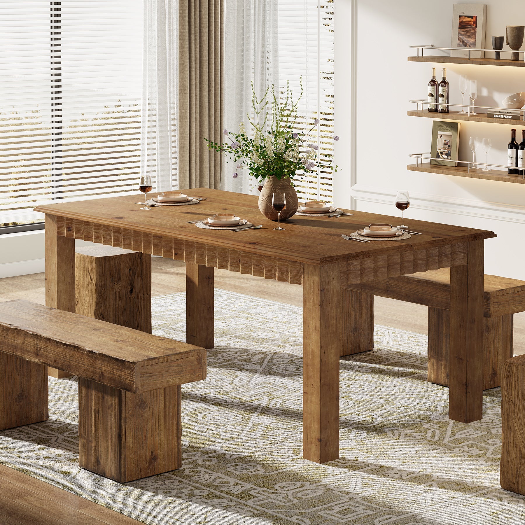 Tribesigns Table de salle à manger en bois massif de 160 cm, Table de cuisine pour 4 à 6 personnes, style champêtre