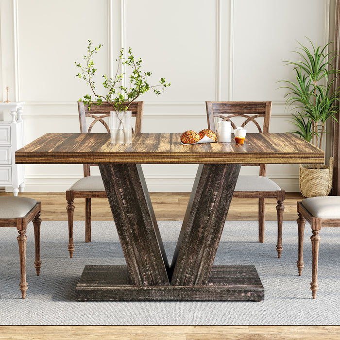 Tribesigns Table à manger rustique, Table de cuisine blanche en bois de ferme