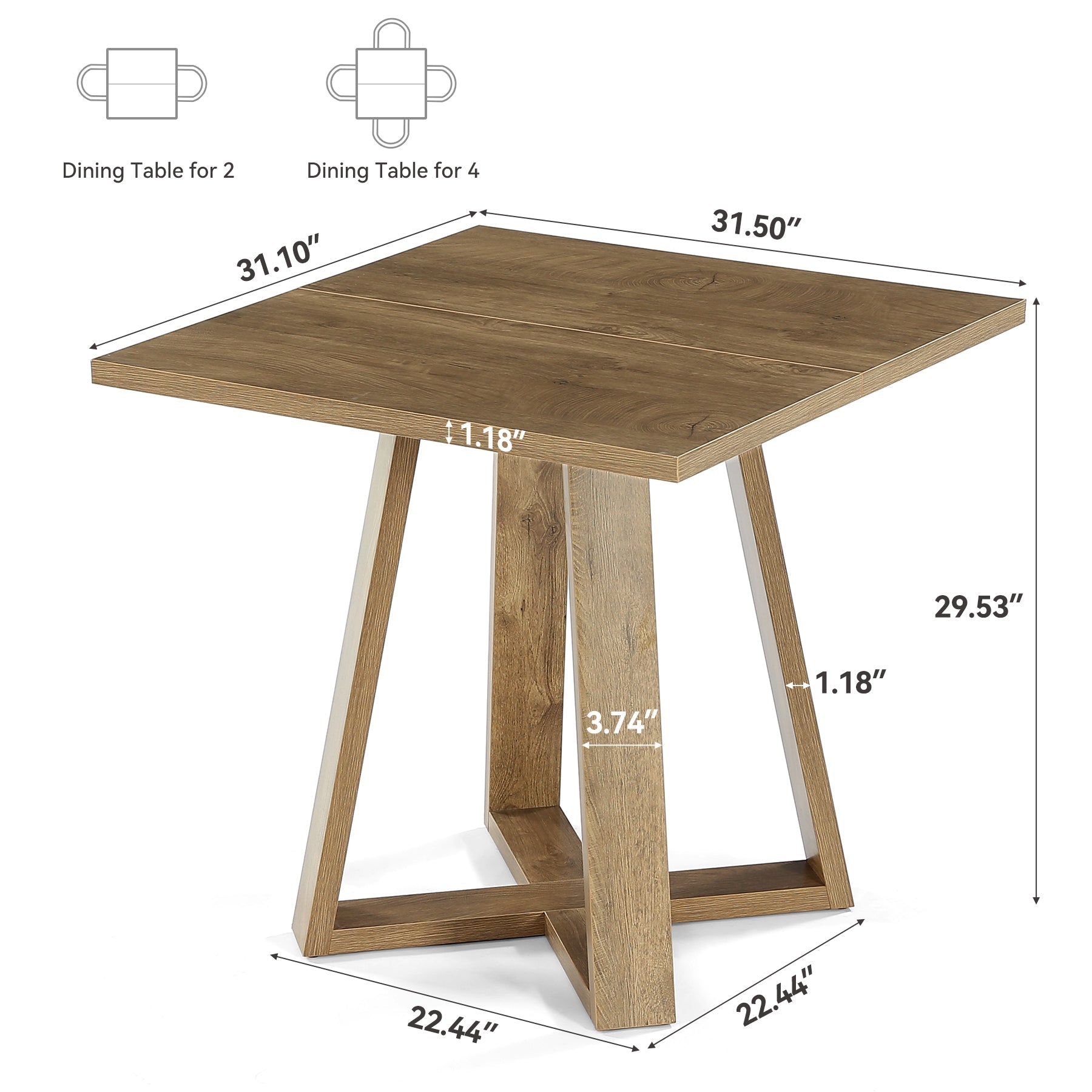 Tribesigns Table à manger plateau carré de 80 cm pour 4 personnes