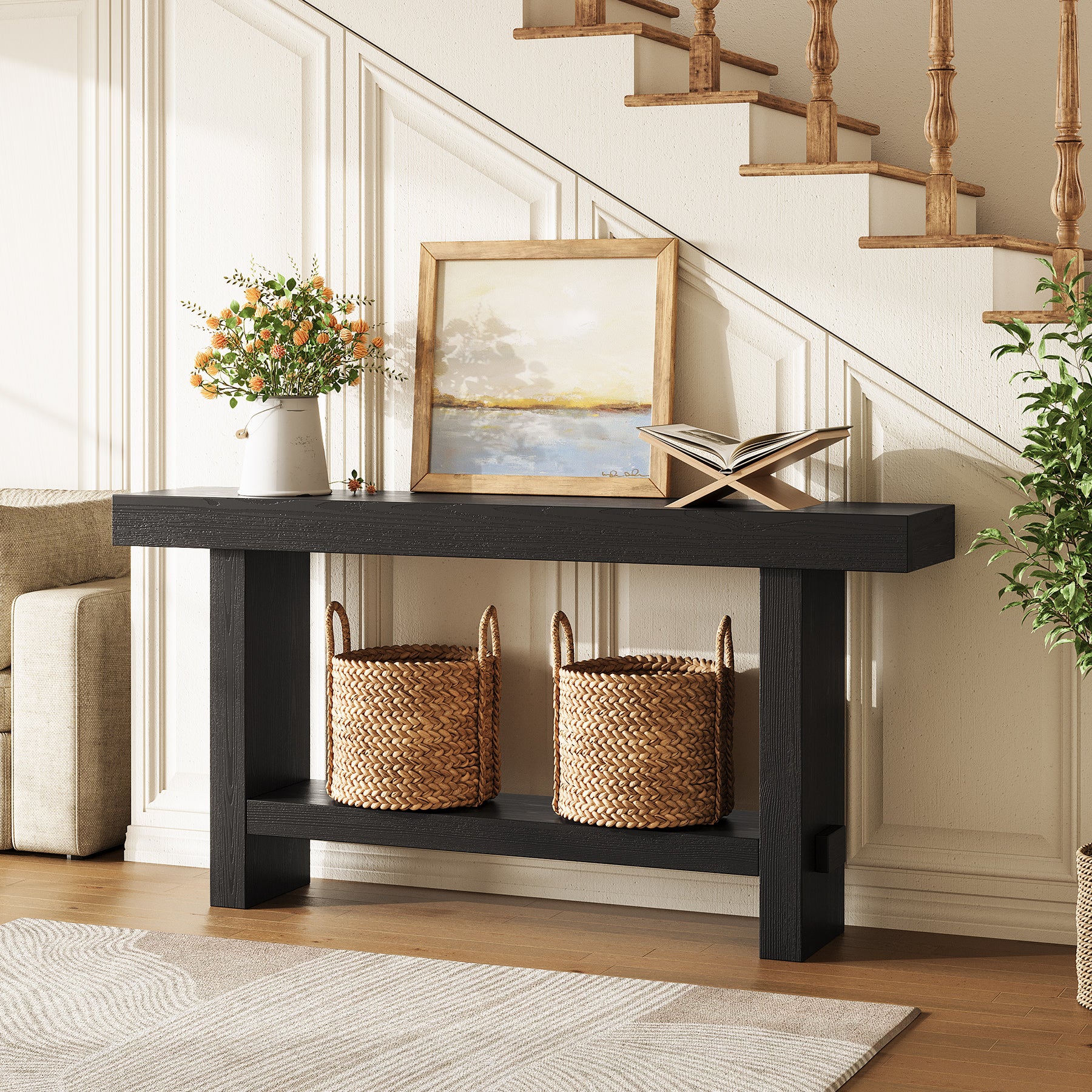 Tribesigns Table console extra longue avec plateau élargi et double base stable pour salon