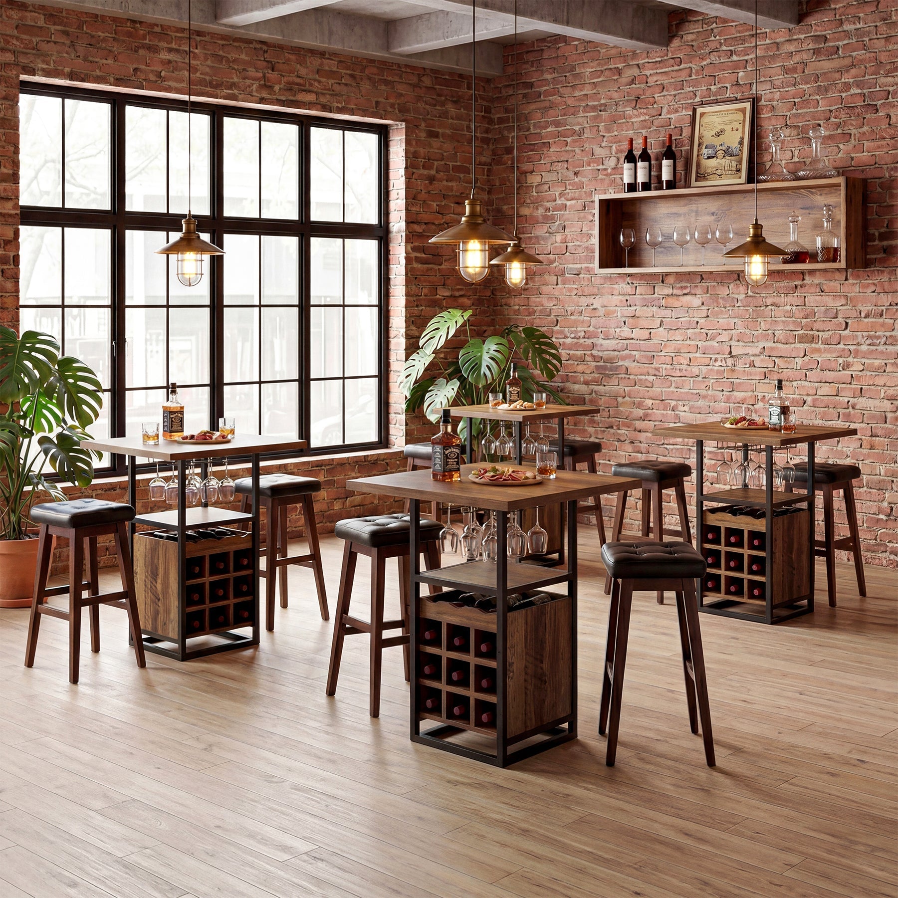 Tribesigns Table de bar 95 cm avec rangement, Table bistro étroite avec étagères, casier à vin et porte-verres