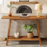 Tribesigns Console en bois massif 105 cm de large avec étagère, Table basse avec rangement style champêtre 3