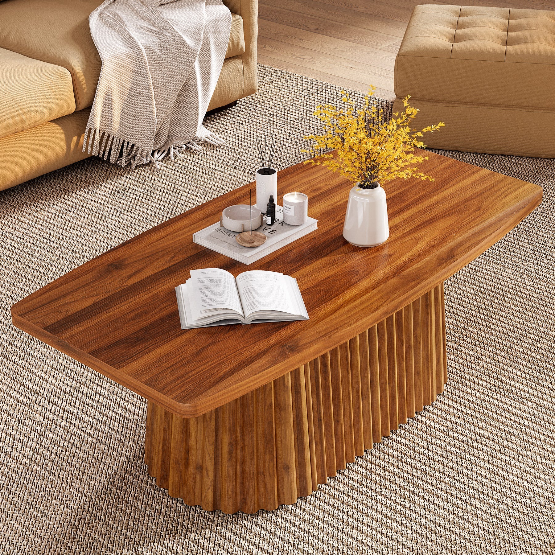 Tribesigns Table basse rectangulaire 120 cm avec piètement plissé