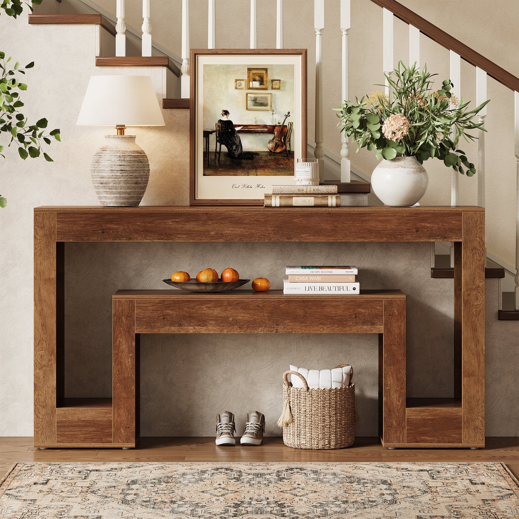 Tribesigns Console étroite de 160 cm, Table d'appoint rustique à 2 niveaux