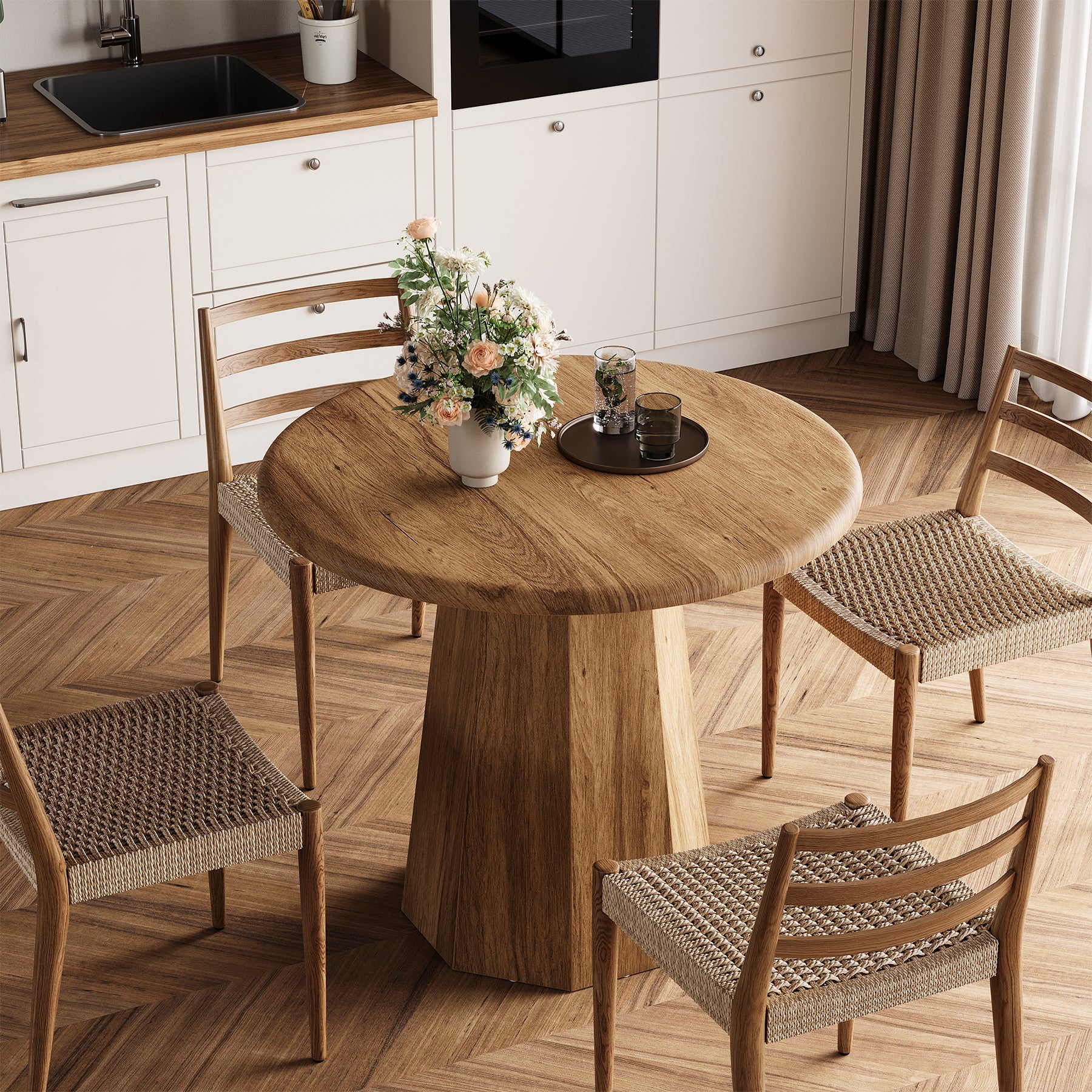 Table de salle à manger ronde Tribesigns 80 cm pour 2 à 4 personnes, Petite table de cuisine avec cadre robuste