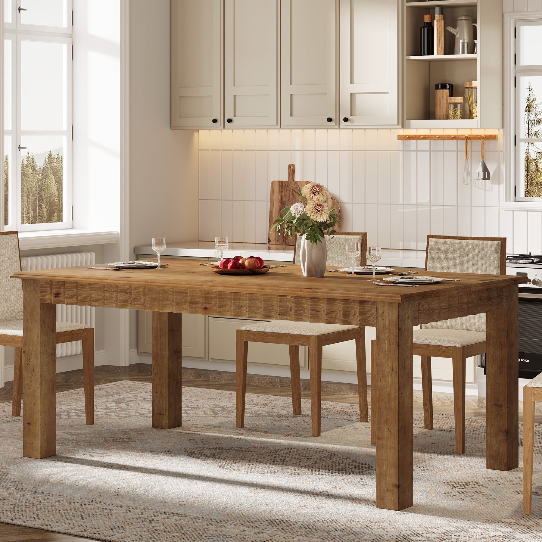 Tribesigns Table de salle à manger en bois massif de 160 cm, Table de cuisine pour 4 à 6 personnes, style champêtre