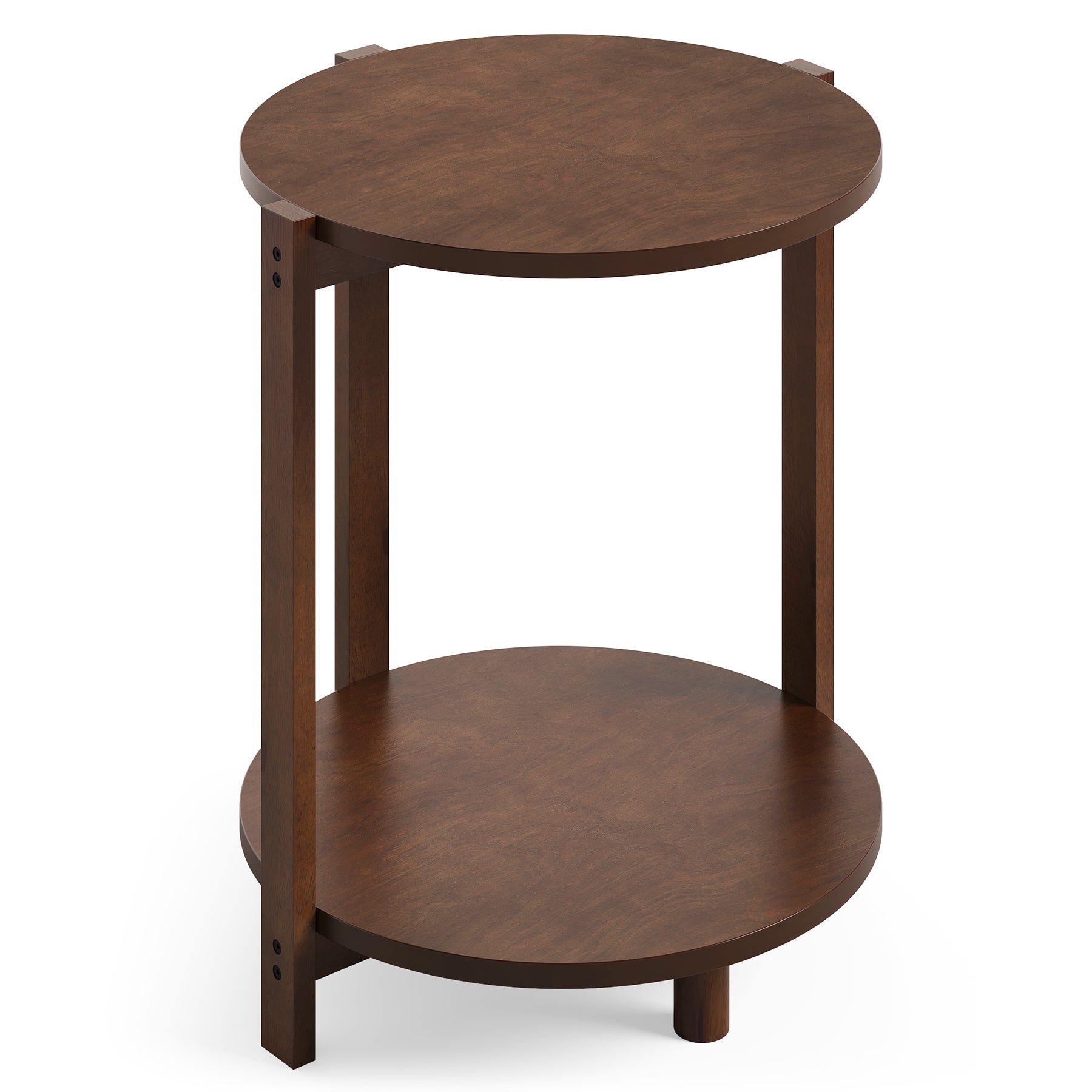 Tribesigns Table d'appoint ronde en bois massif 48 cm, Petite table de chevet à 2 niveaux avec étagère