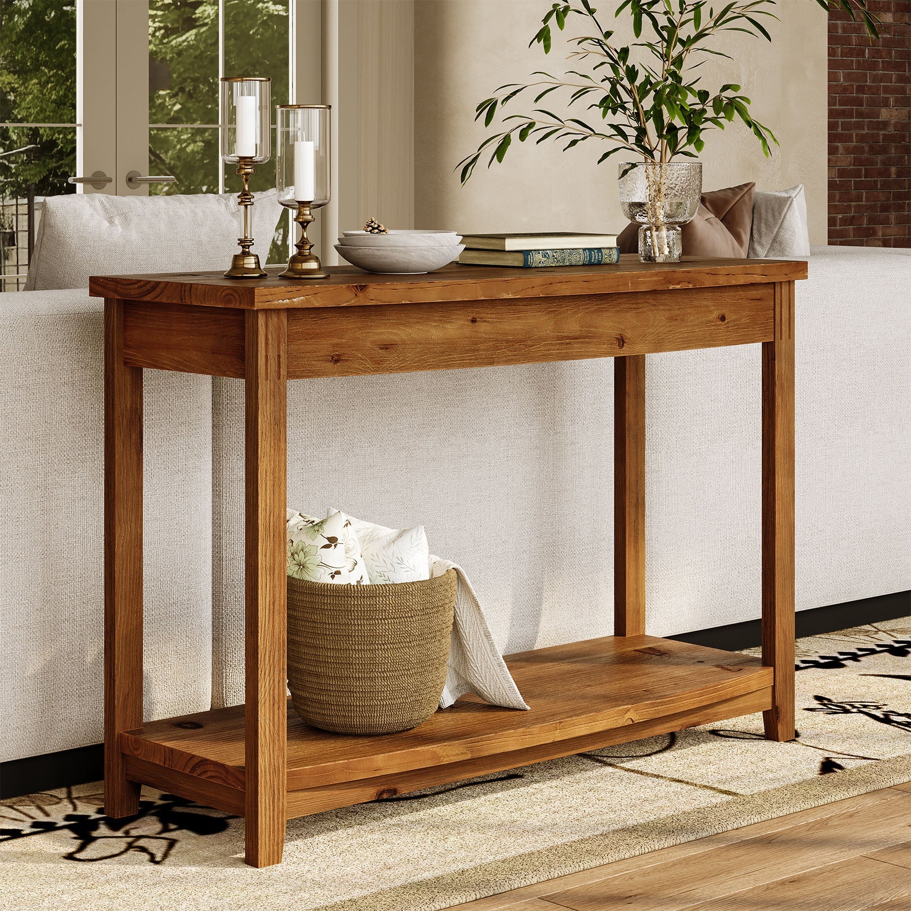 Tribesigns Console en bois massif de 105 cm, Table d'entrée de style campagnard avec étagère