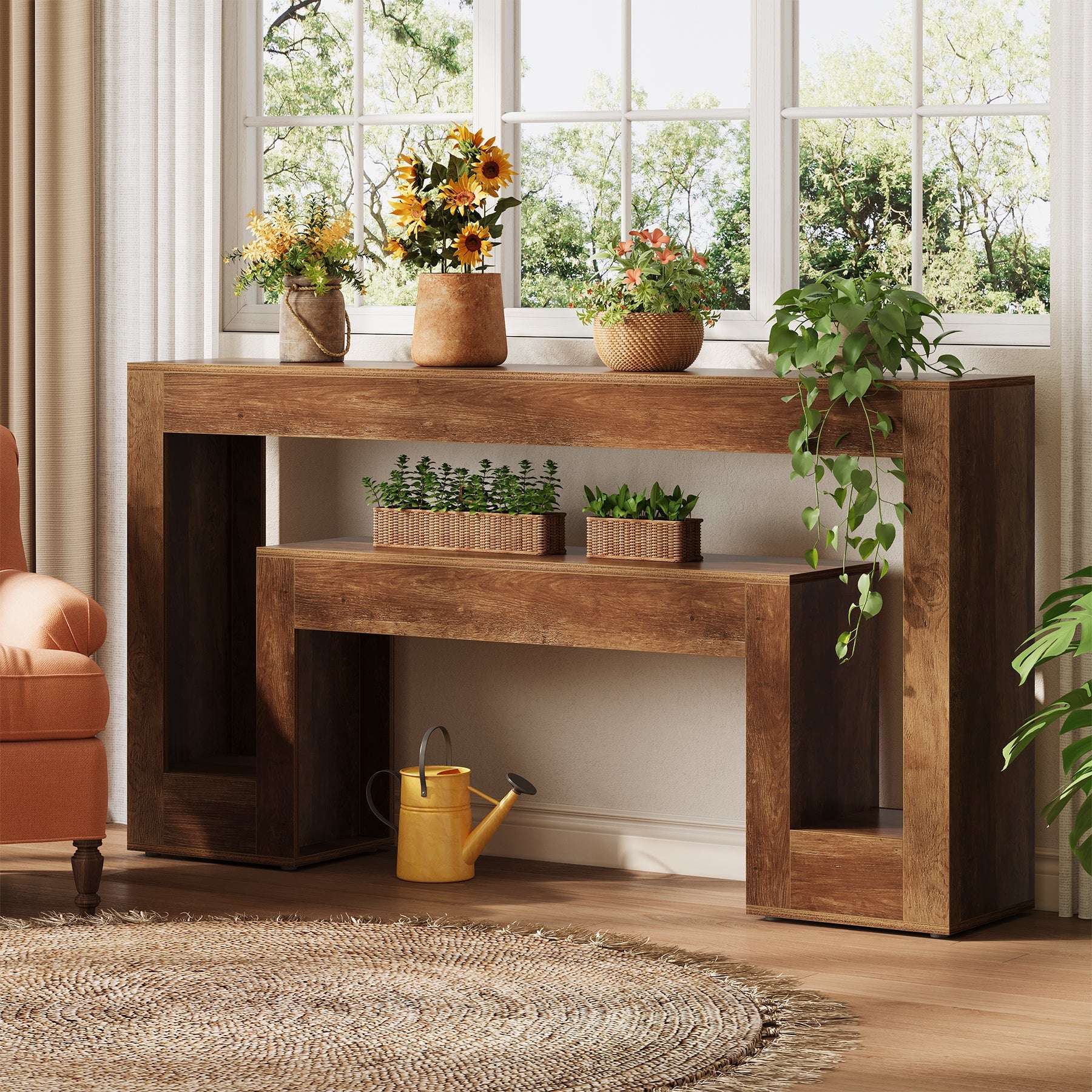 Tribesigns Console étroite de 160 cm, Table d'appoint rustique à 2 niveaux