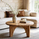 Tribesigns Table basse ronde en bois massif 80 cm, Style campagnard avec pieds incurvés 3