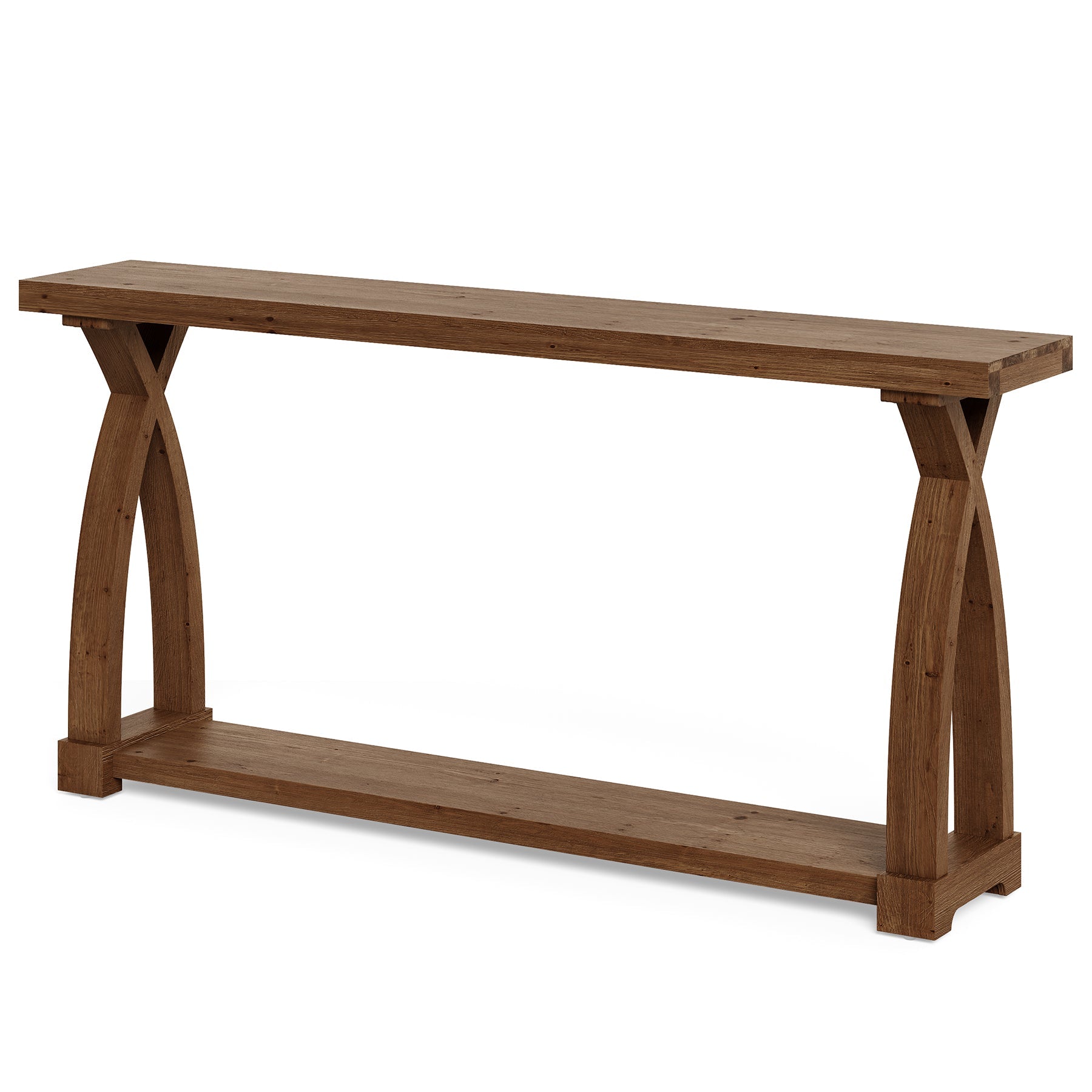 160 x 30 cm Tribesigns massief houten consoletafel met 2-laags opbergplank, smalle sidetable achter de bank