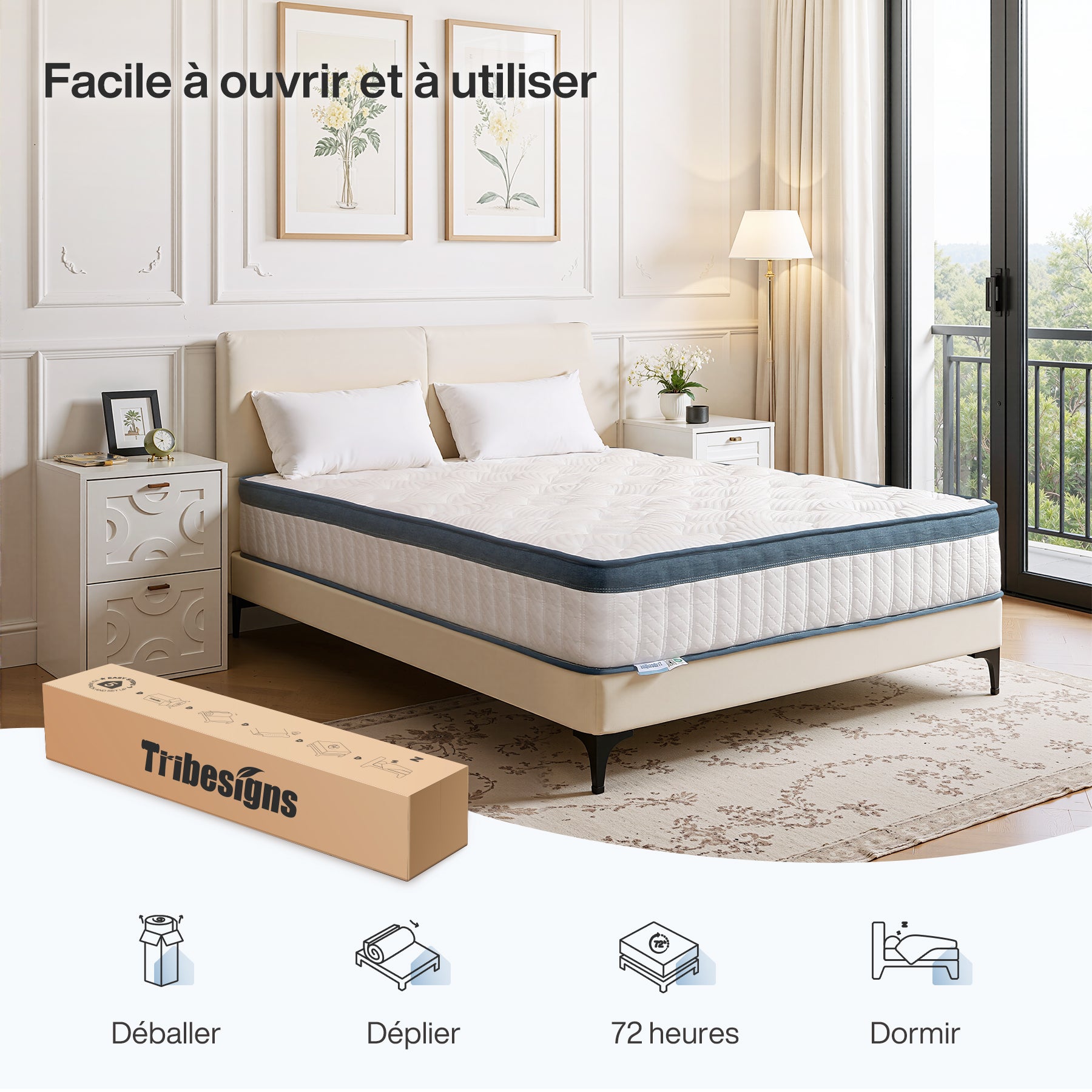 Tribesigns Matelas, Hauteur 25 cm, Matelas à Ressorts ensachés dureté Moyenne H3, Matelas orthopédique 7 Zones certifié Oeko-TEX