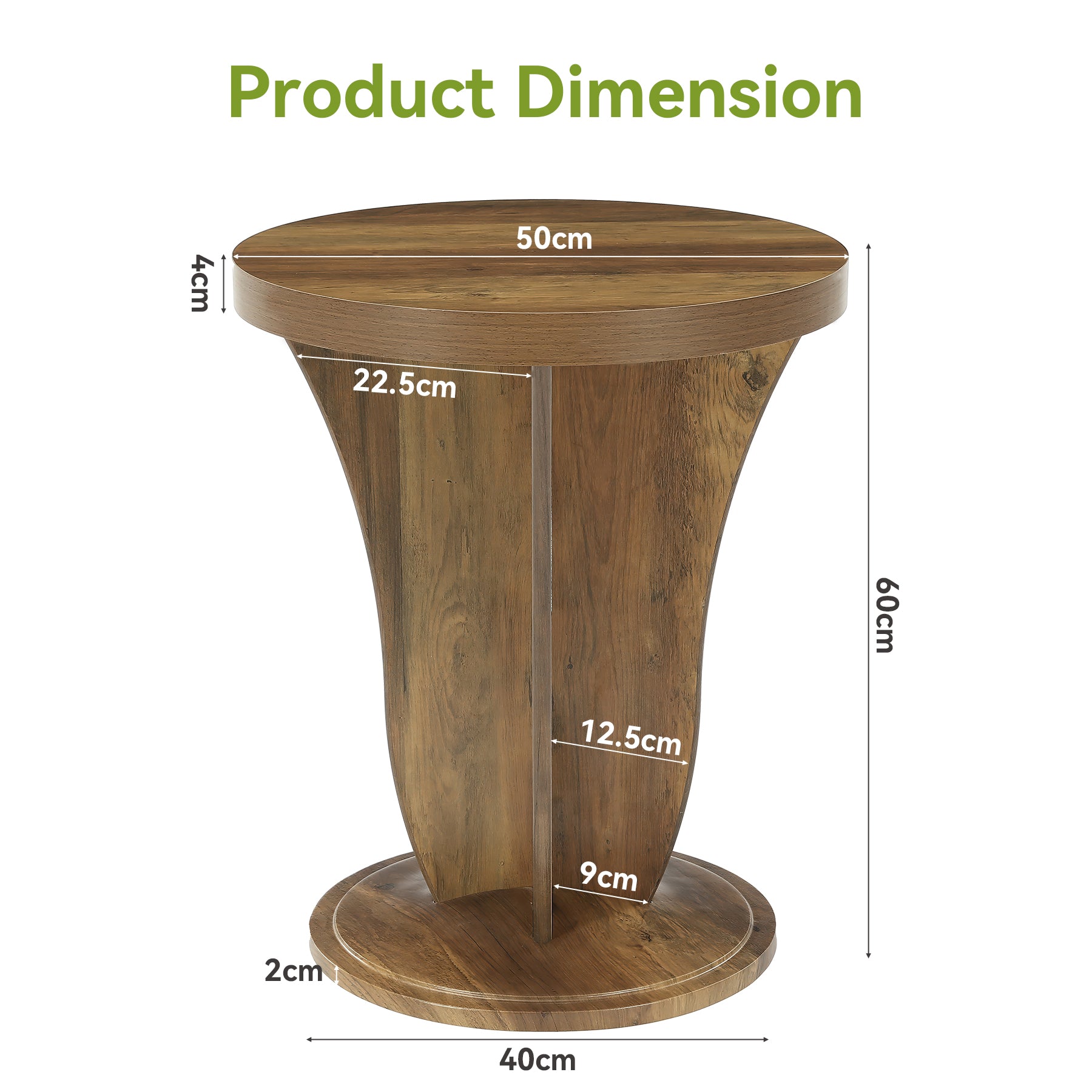 Tribesigns Table d'appoint ronde en bois pour salon, 50 cm de diamètre, Style champêtre, petite table de canapé marron