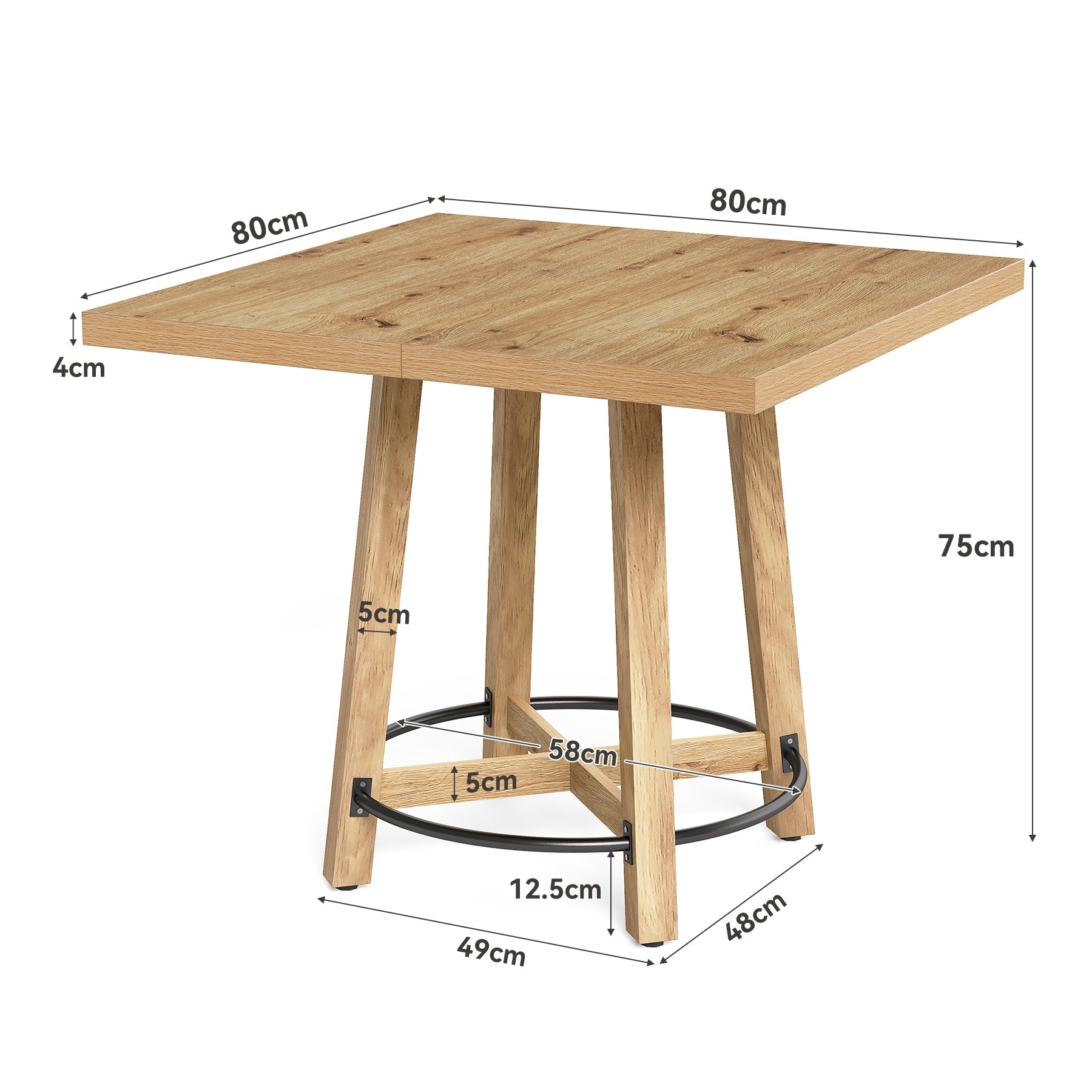 Tribesigns Table à manger 80 cm, Table de cuisine carrée moderne pour 2 à 4 personnes