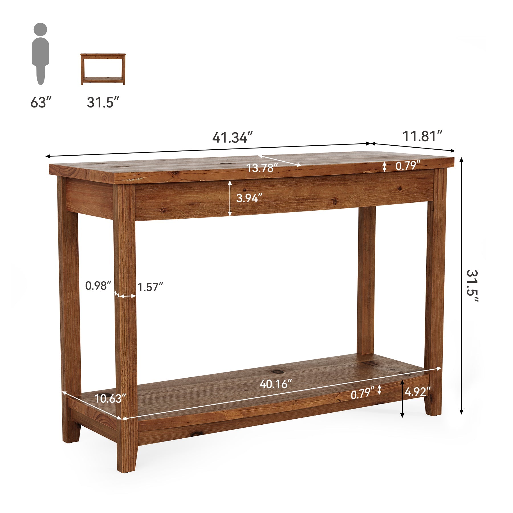 Tribesigns Console en bois massif de 105 cm, Table d'entrée de style campagnard avec étagère