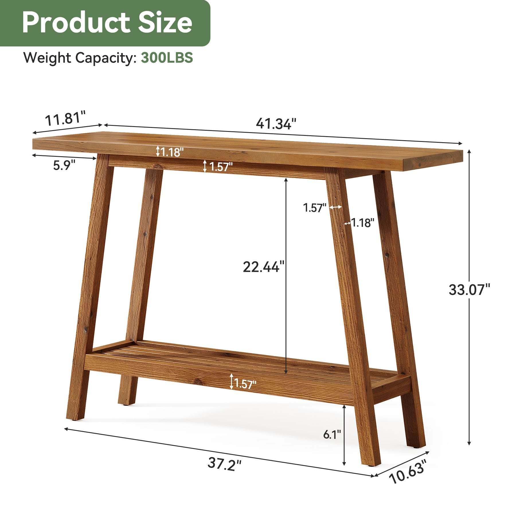 Tribesigns Console en bois massif 105 cm de large avec étagère, Table basse avec rangement style champêtre