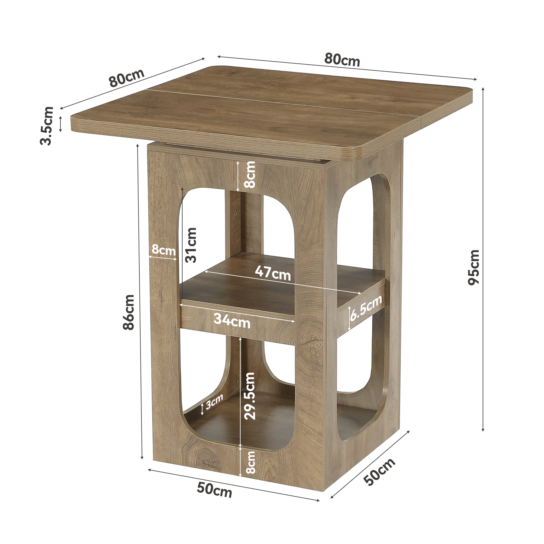 Tribesigns Table de bar carrée 80 cm avec 3 étagères, Table haute en bois pour cuisine, bar, salle à manger, bistro, petits espaces, appartement