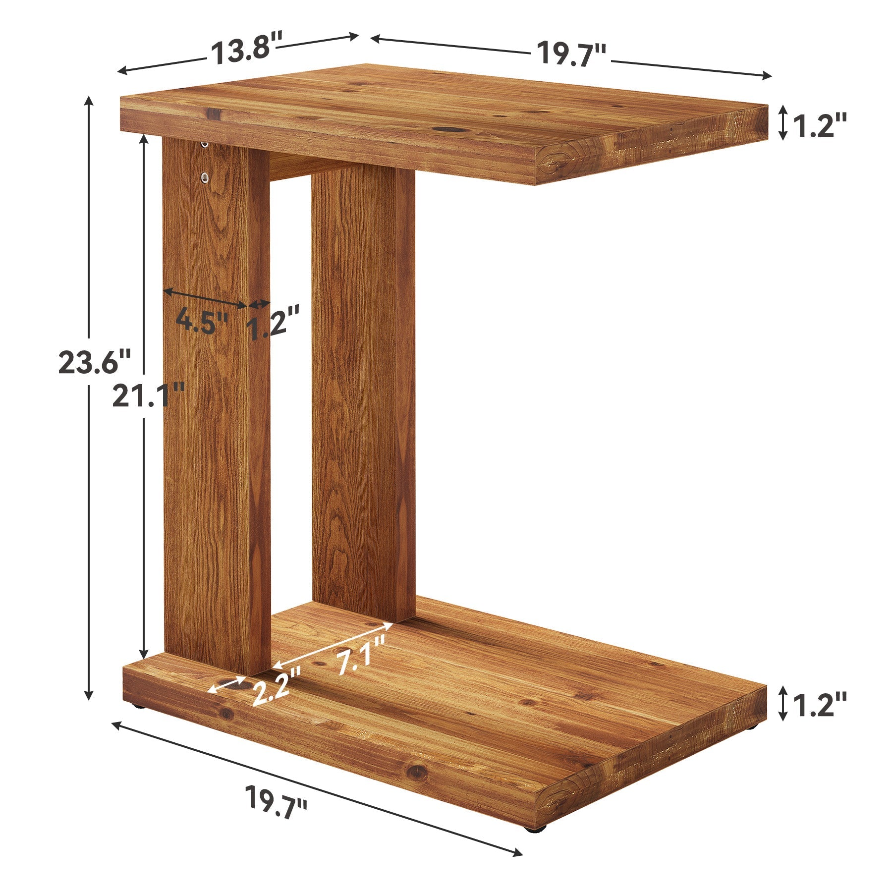 Tribesigns Table d'appoint en bois massif en forme de C, 50 x 35 x 60 cm avec 2 niveaux, Idéale pour le salon, la chambre et les petits espaces