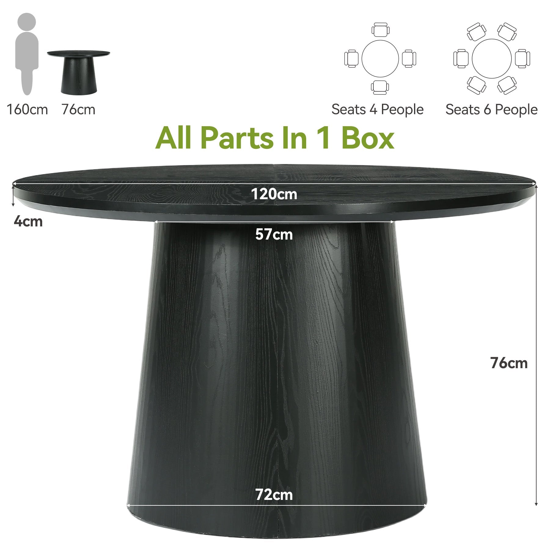 Tribesigns Table à manger ronde 120 cm, Table de cuisine moderne à finition bois pour 4 à 6 personnes avec structure robuste
