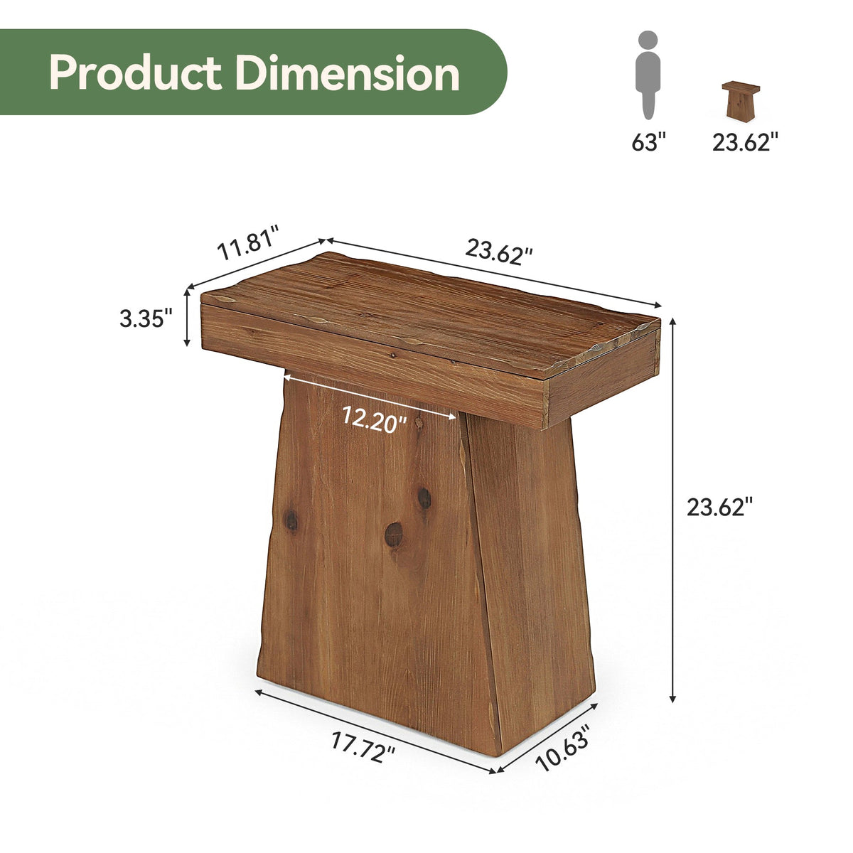 Tribesigns Table d'appoint en bois massif (60 cm), Table en bois avec piètement trapézoïdal
