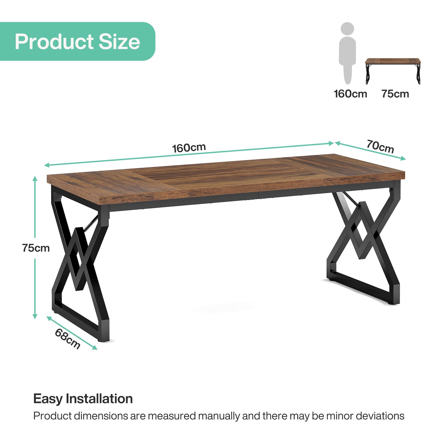 Tribesigns Bureau vintage, Grande Table d'ordinateur de Bureau avec Plateau en Bois